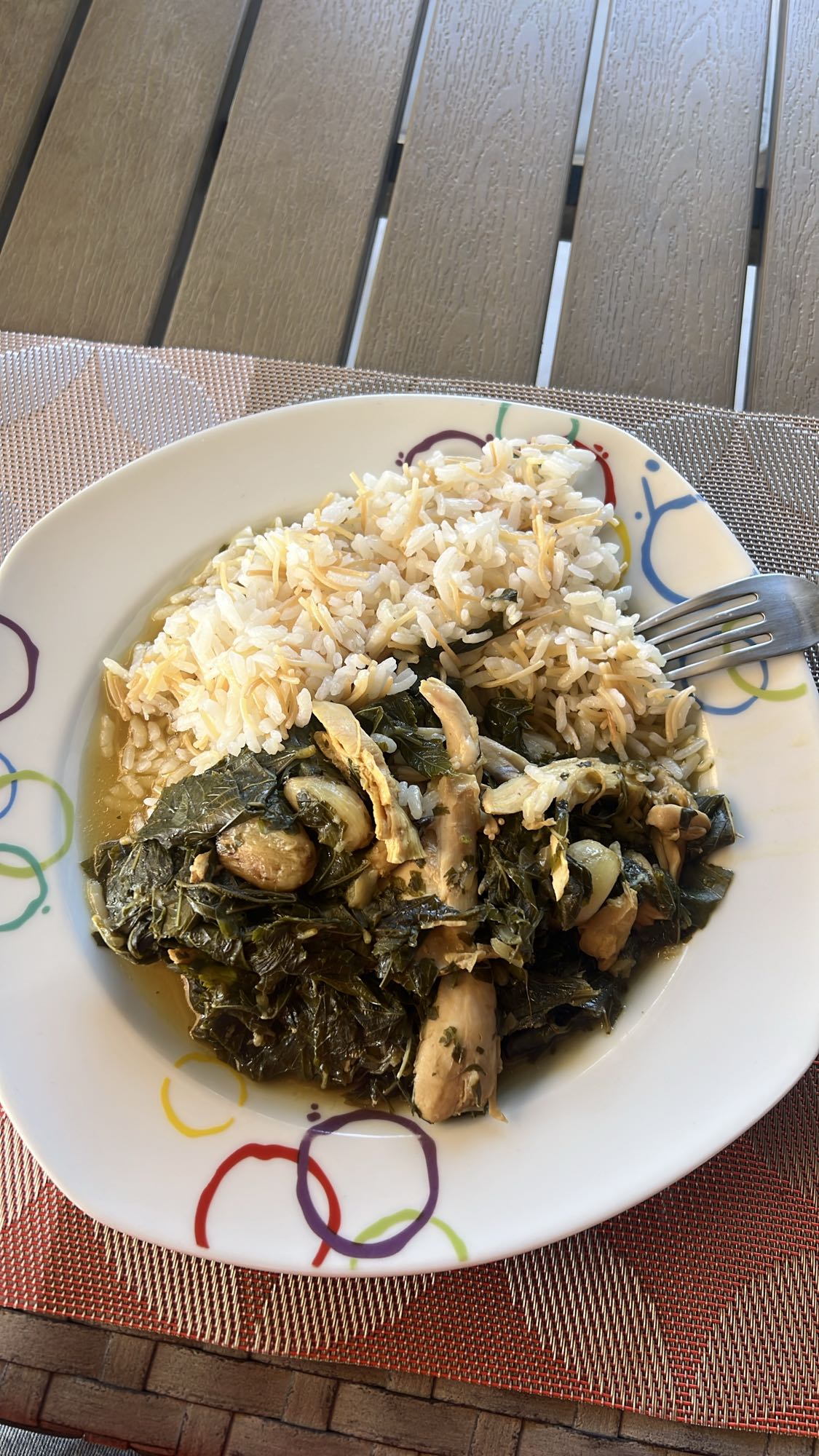 Rice with chicken and greens