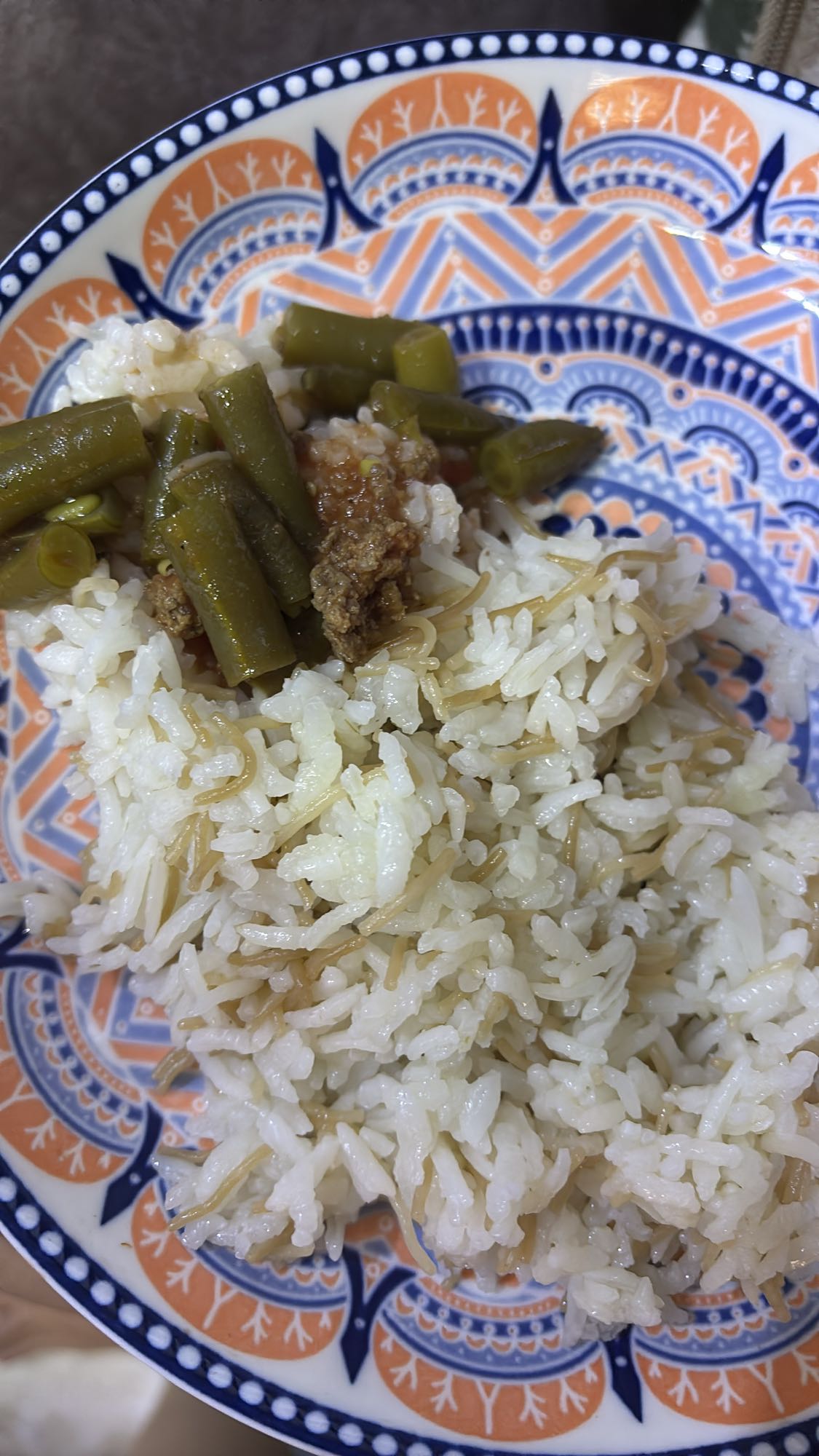 Rice with green beans stew