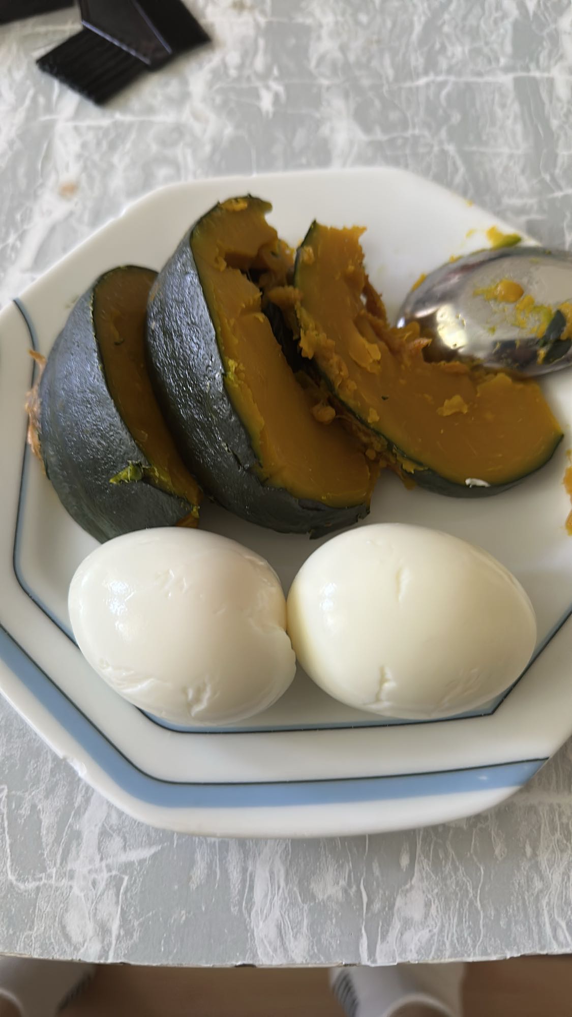 Boiled eggs and kabocha