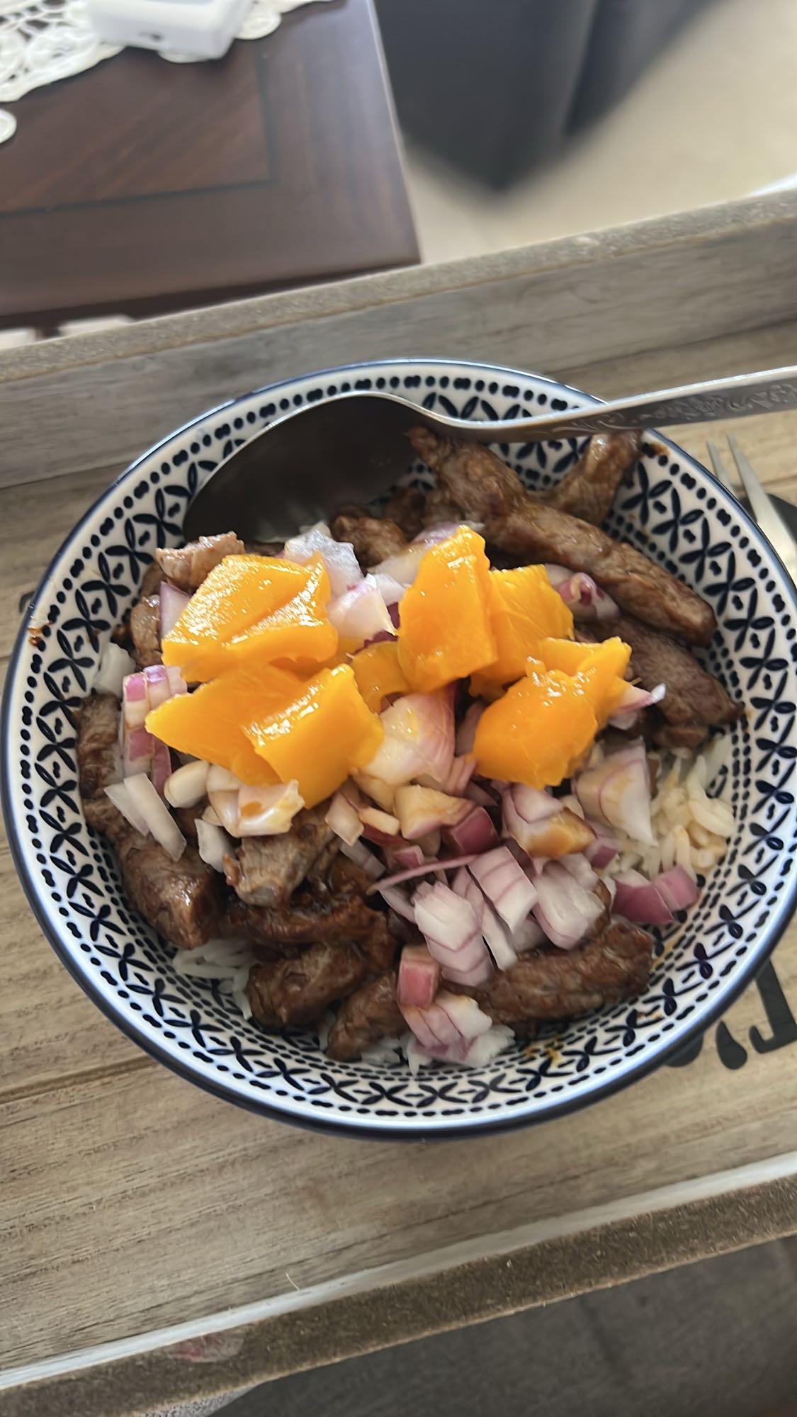 Beef Mango Rice Bowl