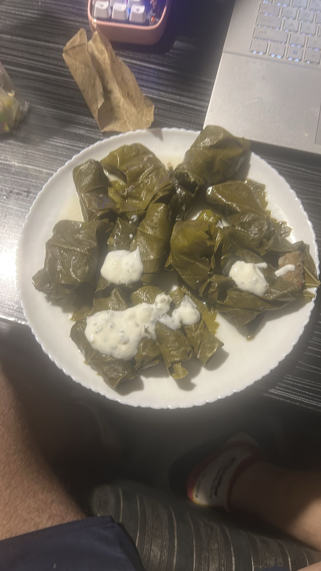 Armenian tolma (grape leaves, ground beef, rice) with matsun