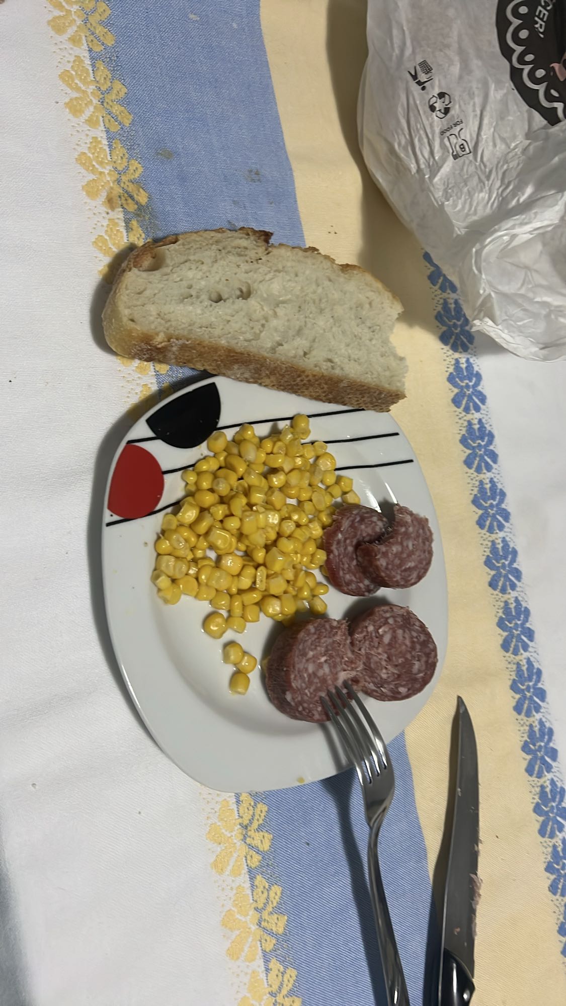Corn, salami & bread