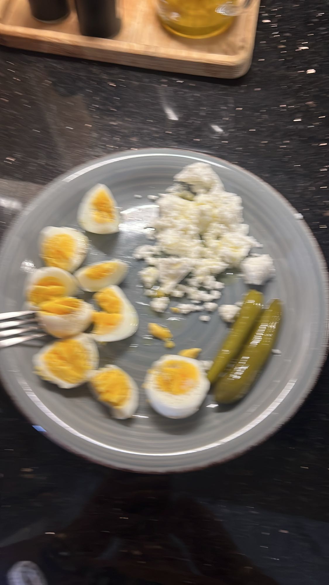 Eggs, cheese, pickles plate