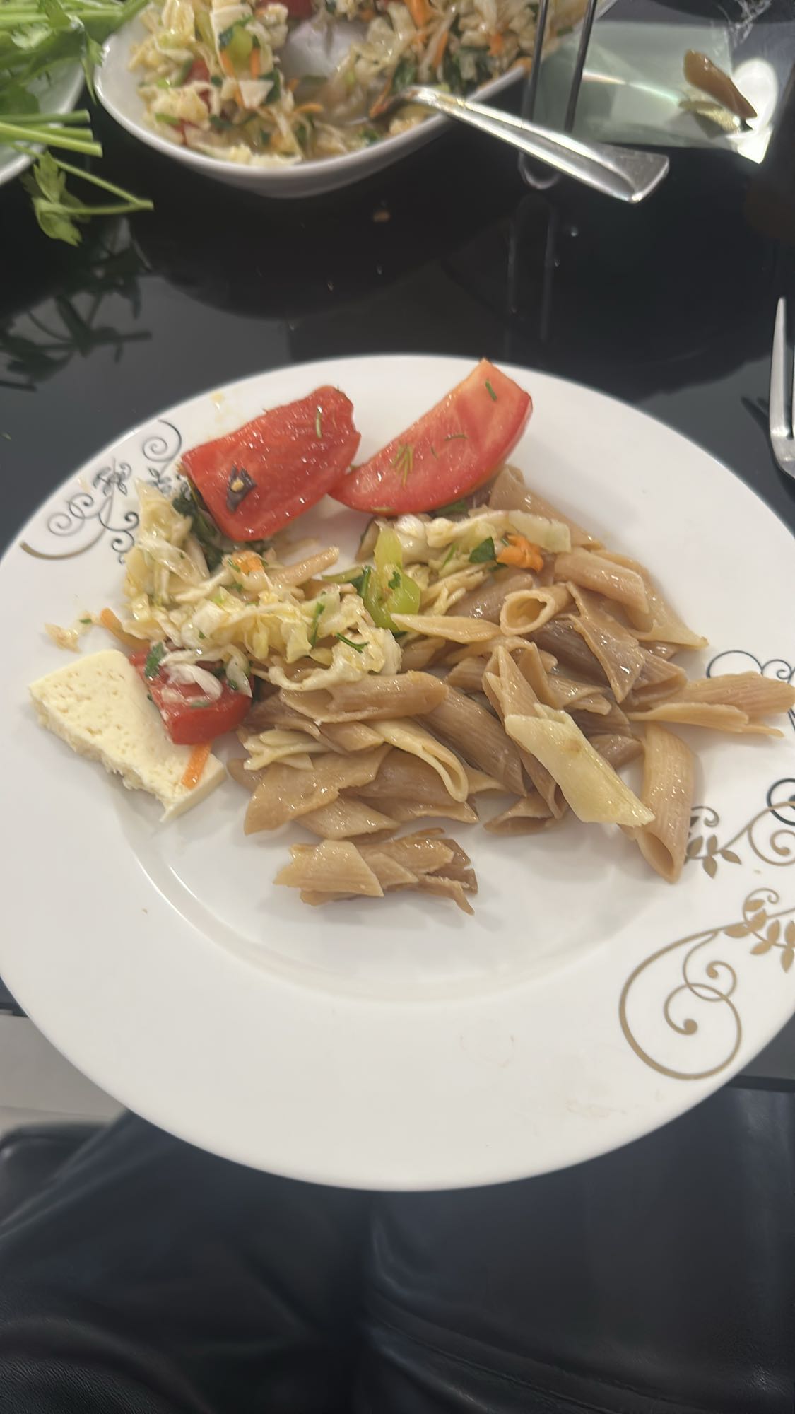 Pasta with salad & cheese