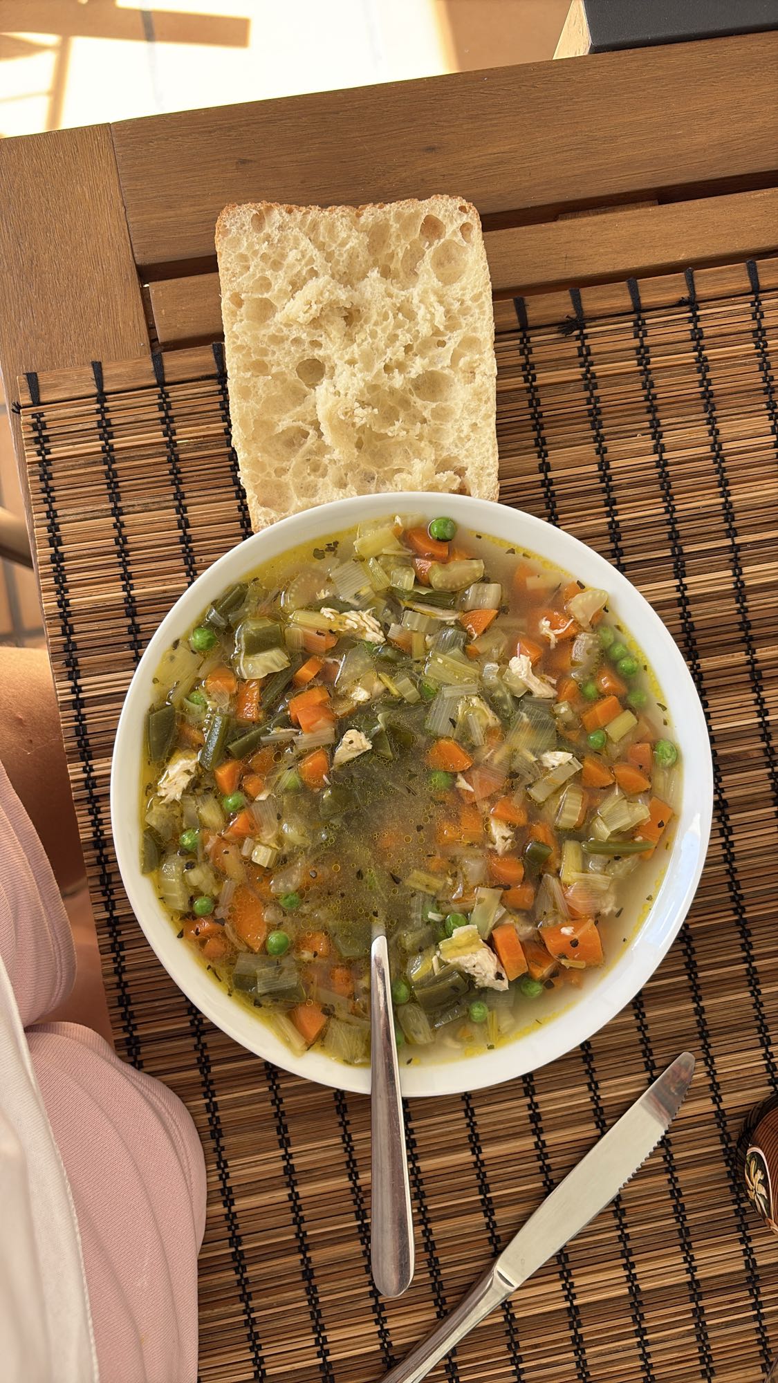 Vegetable chicken soup with bread
