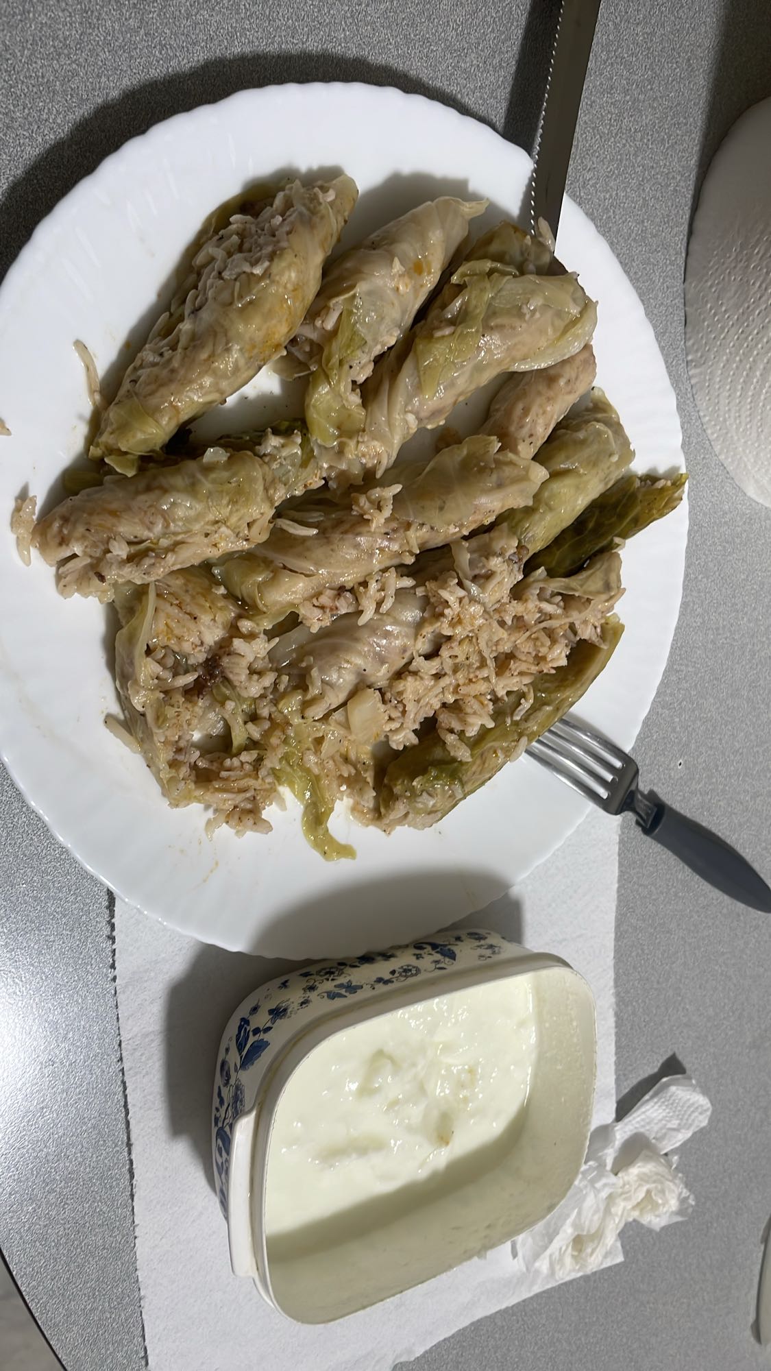 Stuffed cabbage rolls with yogurt