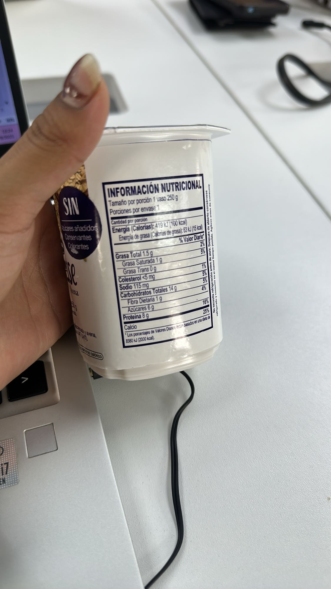 vaso de yogur natural