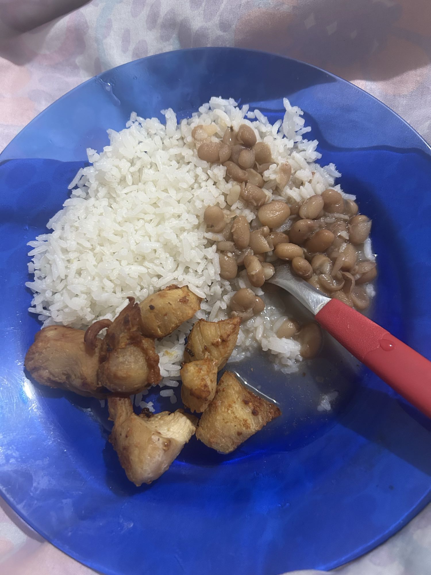 Arroz, feijão e frango