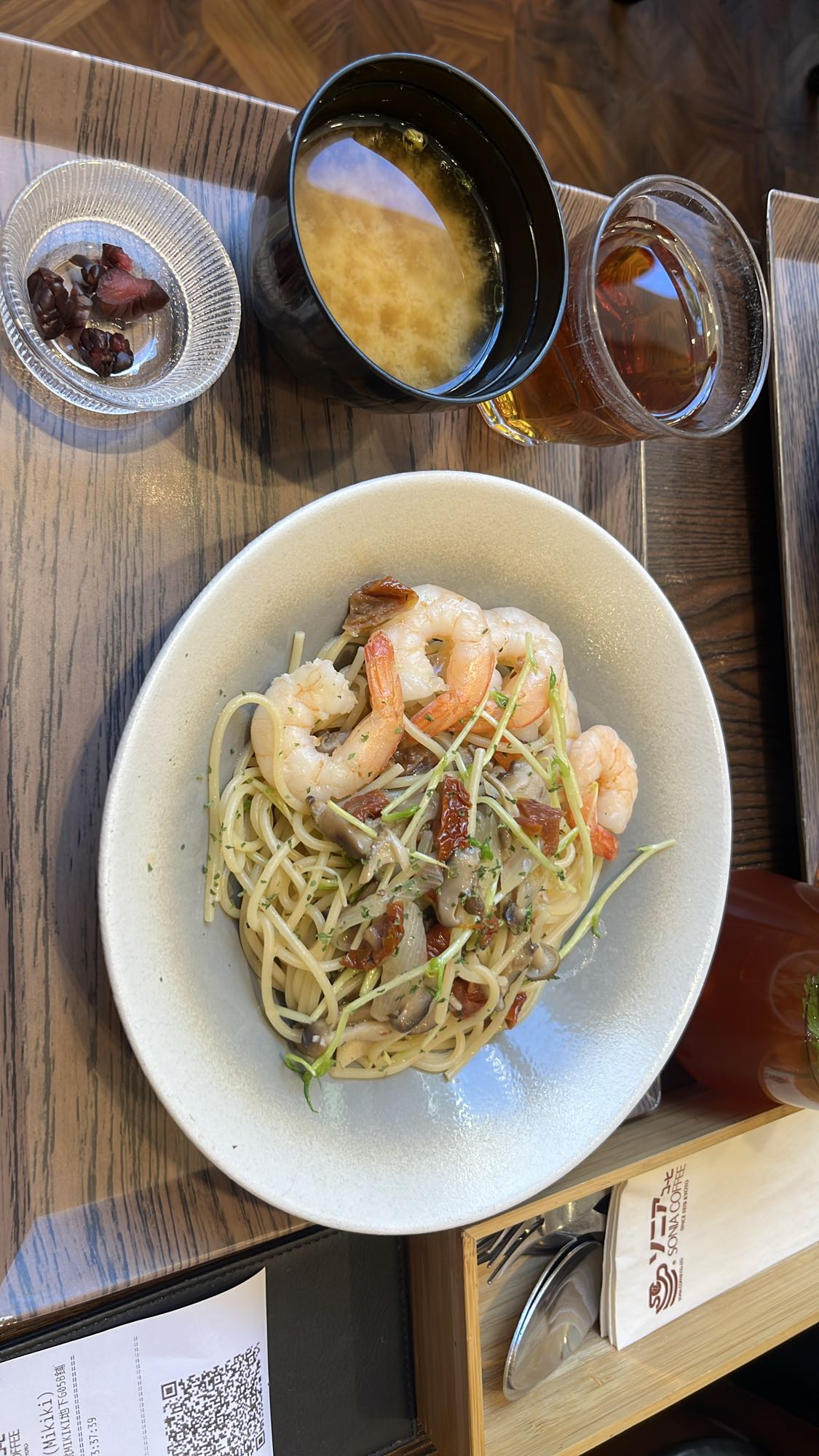 Shrimp Pasta with Miso Soup
