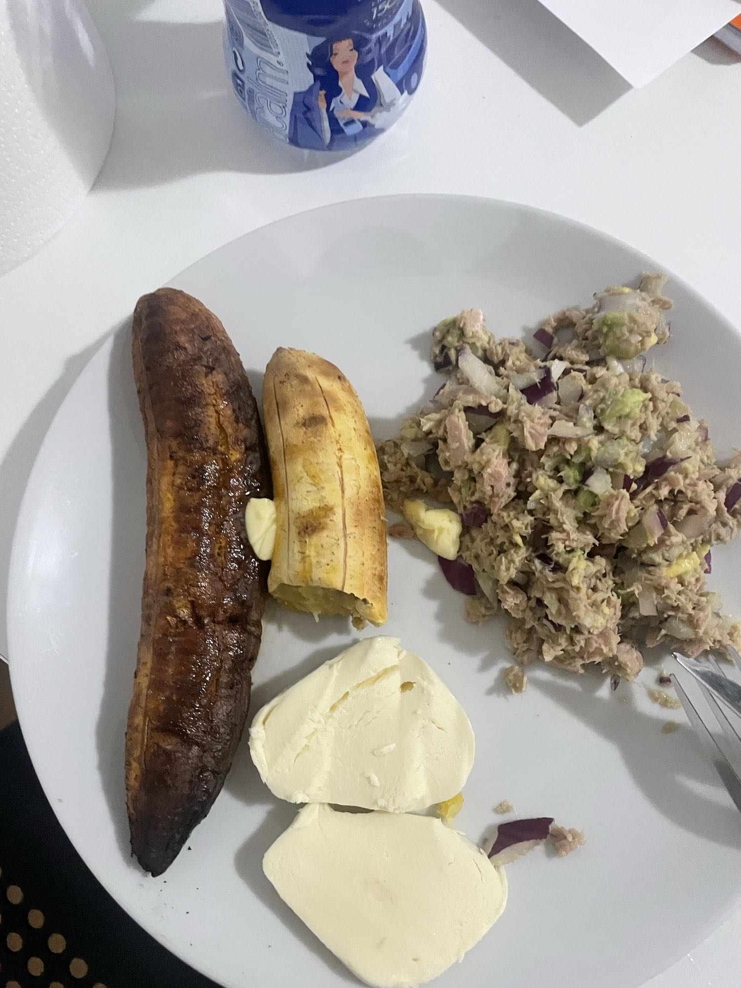 Plátano, atún y queso
