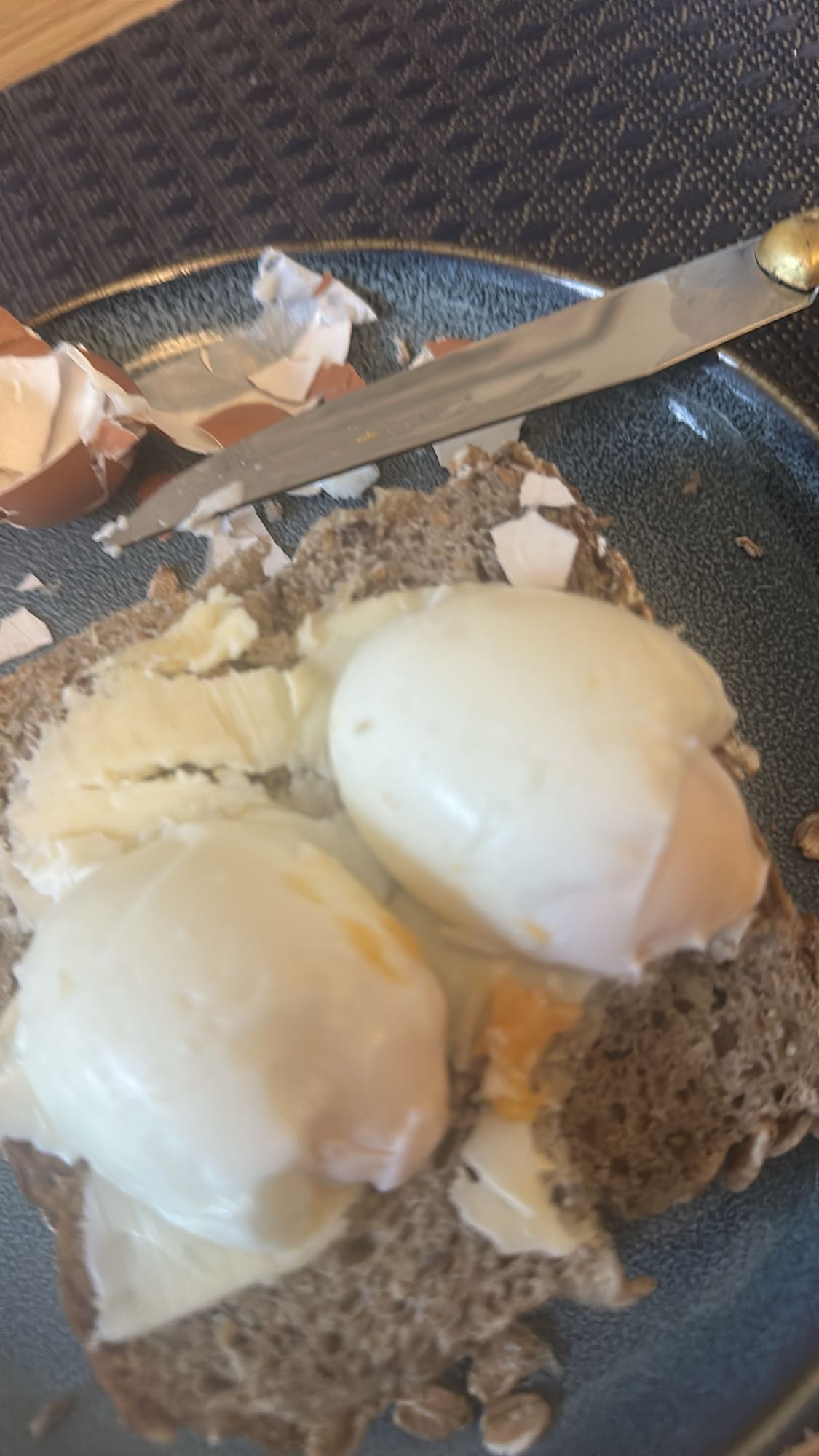 Eggs on buttered bread