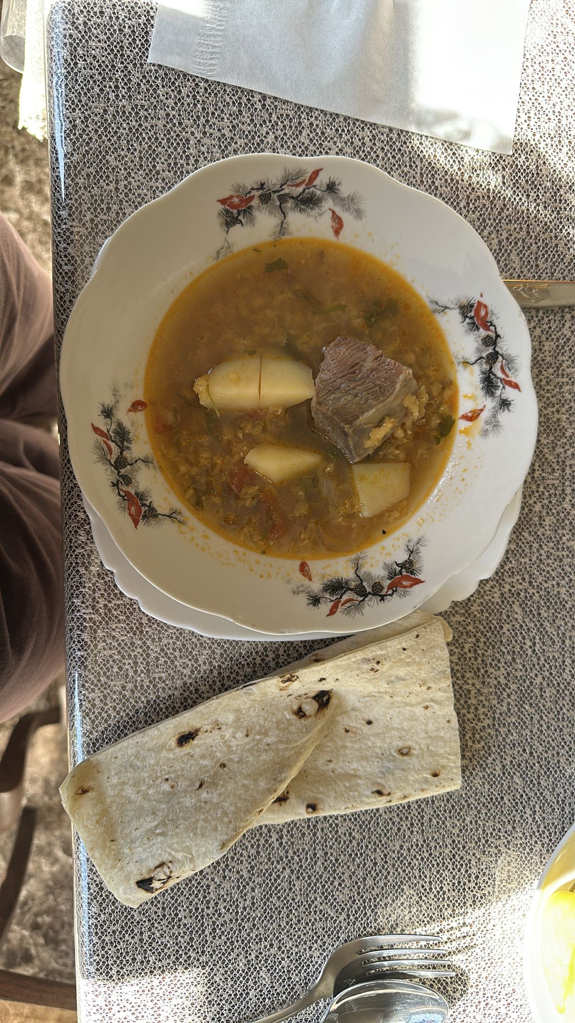 Beef soup with Armenian lavash