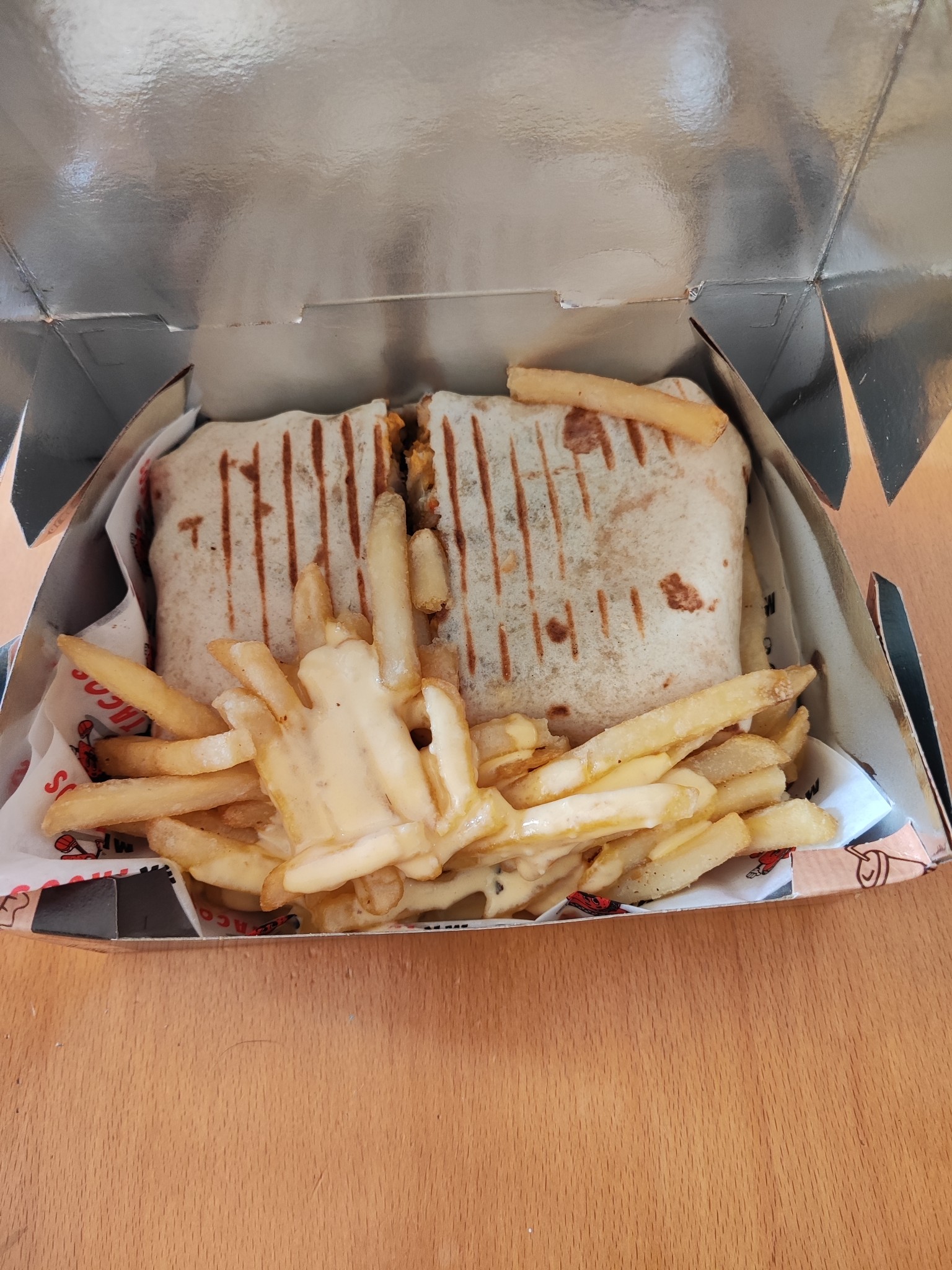 Chicken wrap with cheese fries