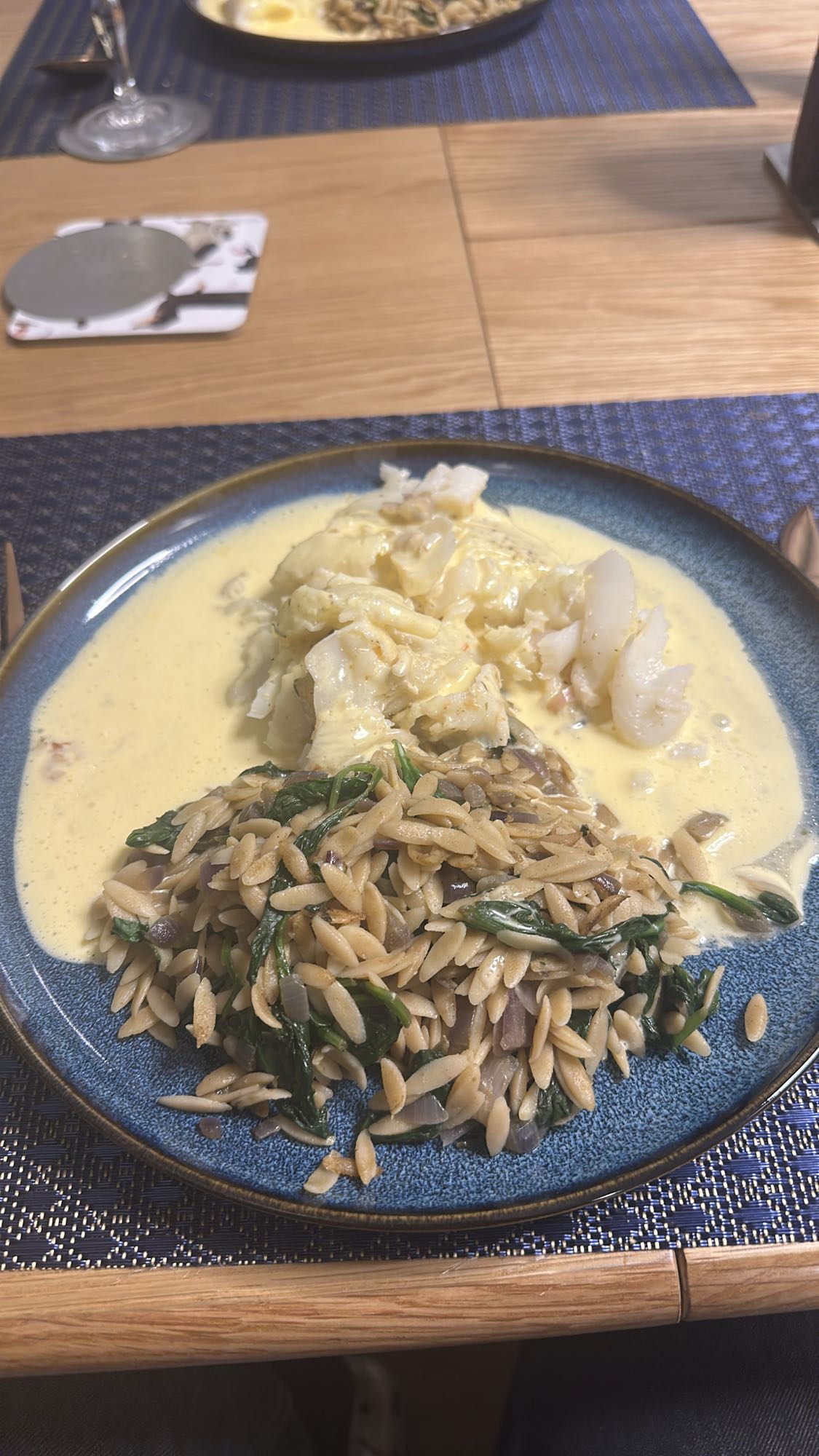 Fish with creamy orzo