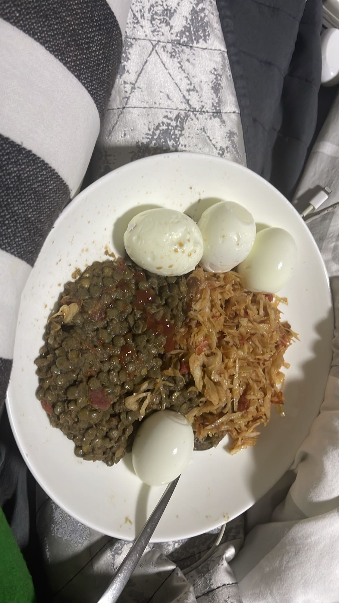 Eggs, lentils, cabbage