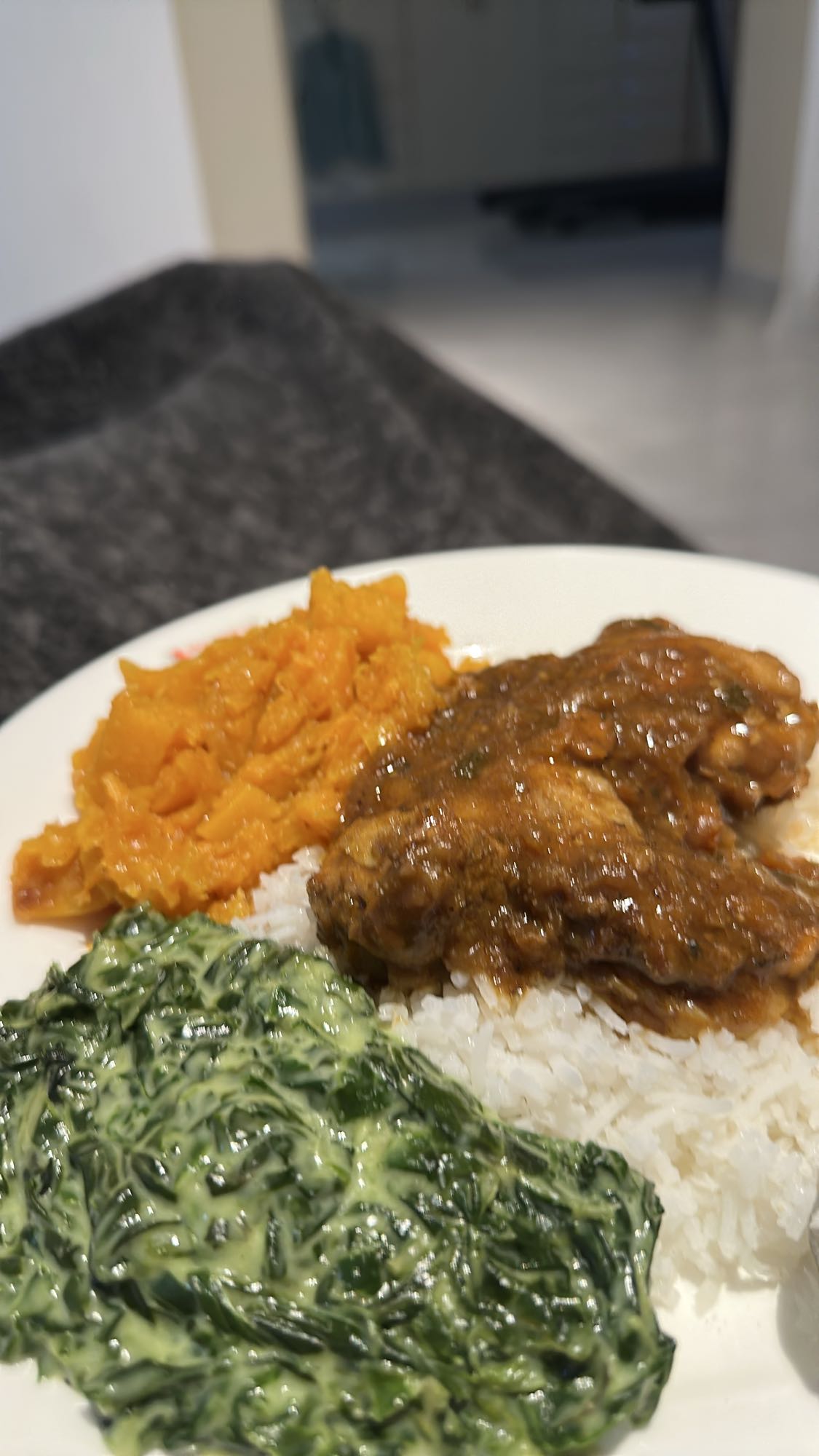 Chicken, rice, spinach, pumpkin