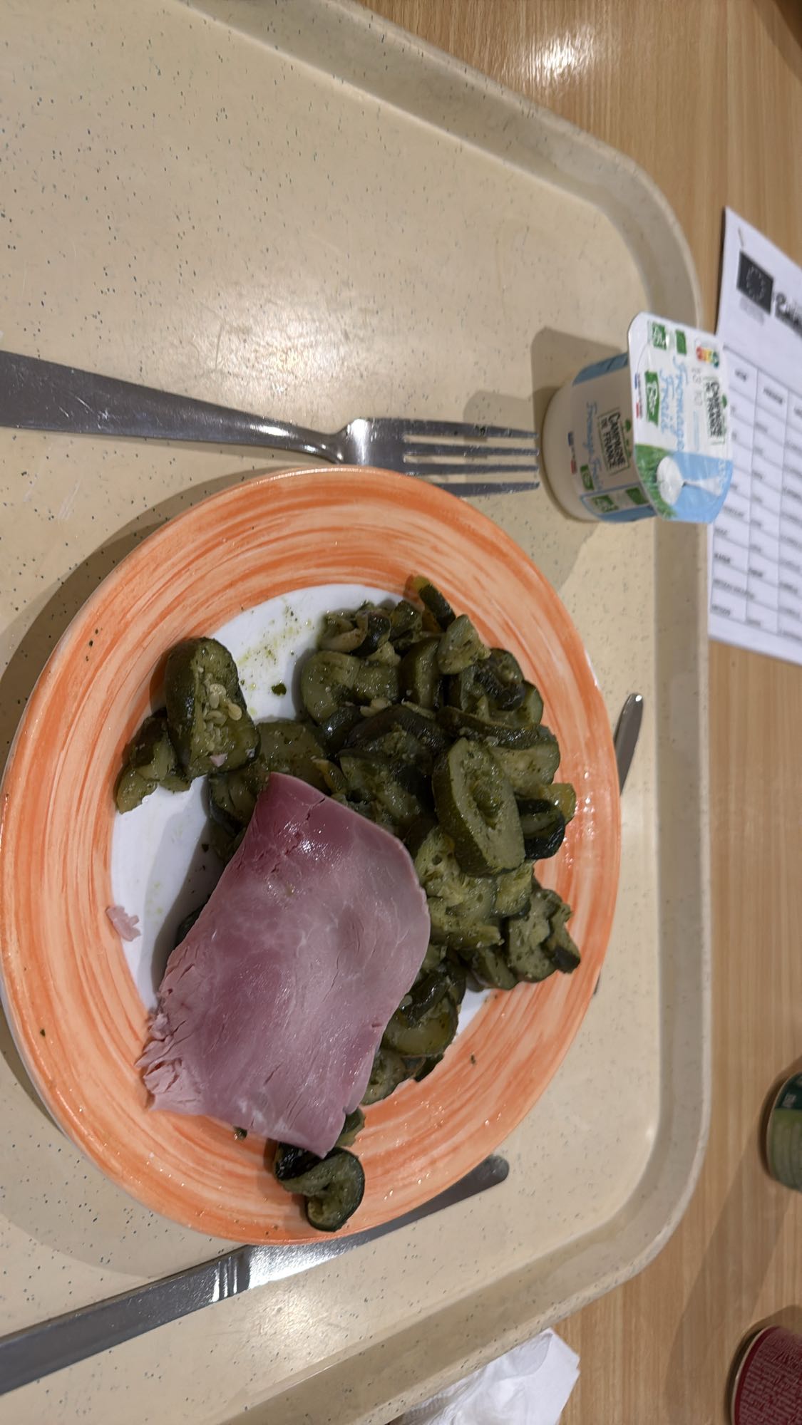 Jambon, courgettes, yaourt