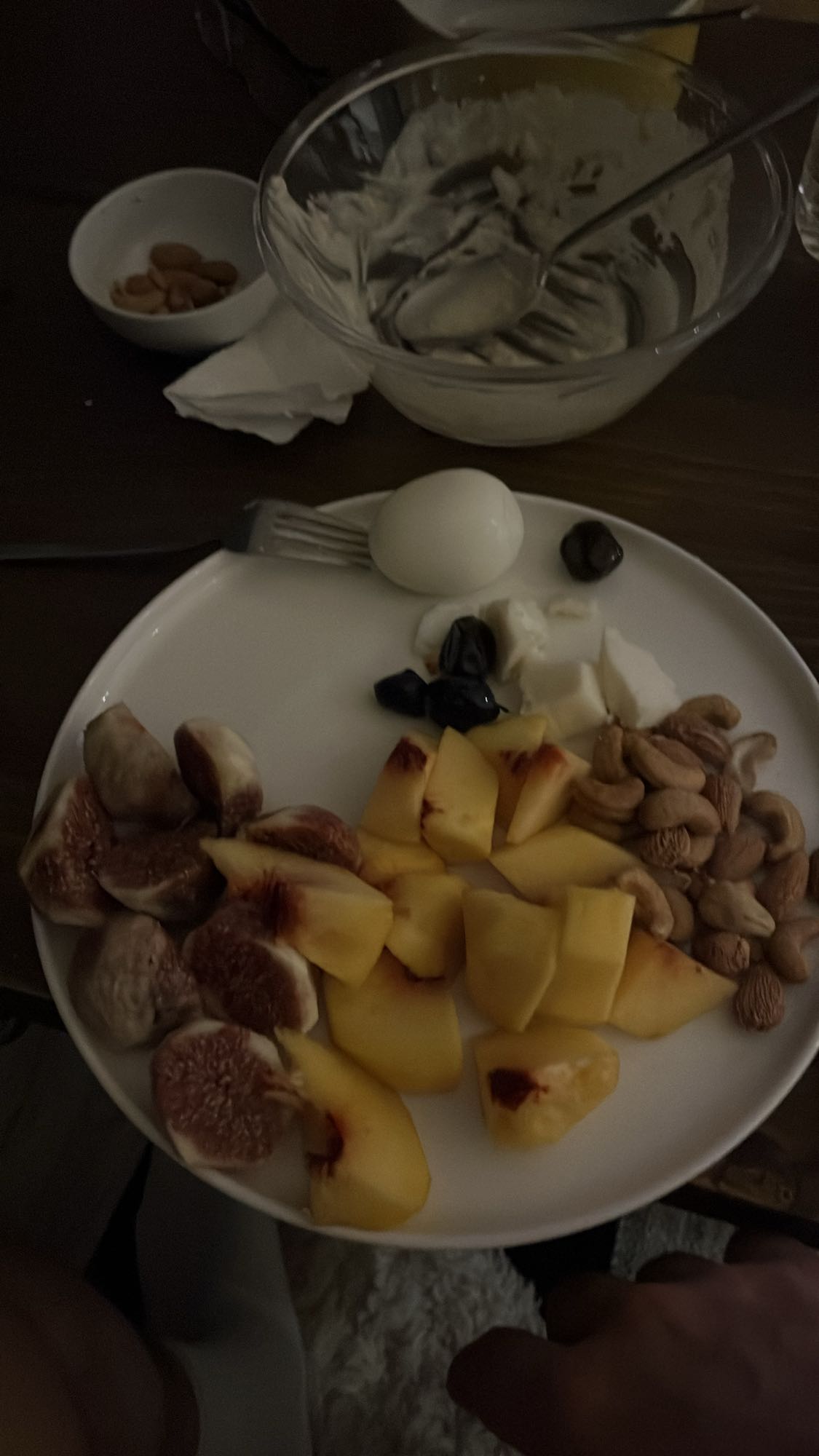 Fruit, nuts, egg & cheese plate