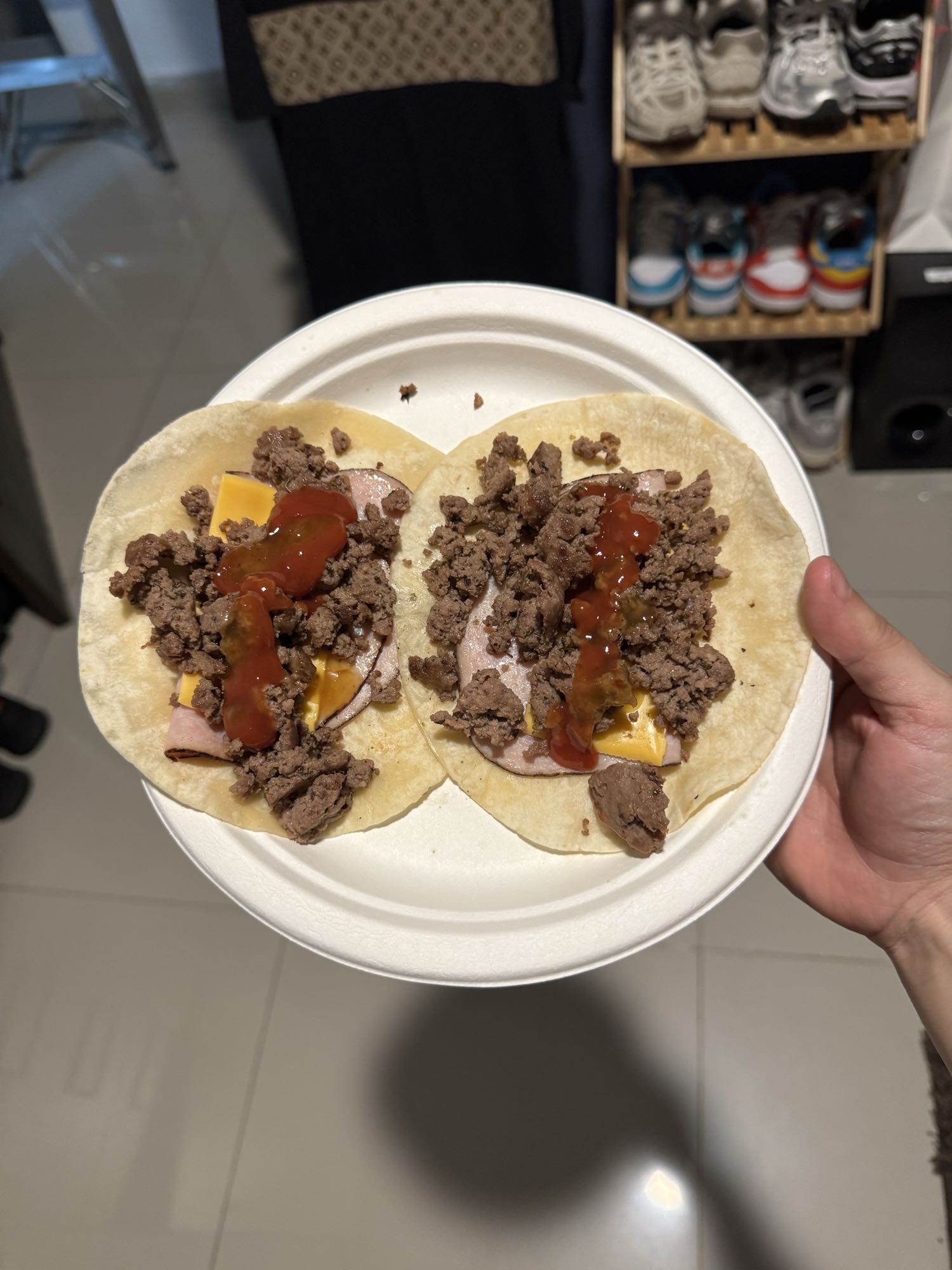 Tacos de carne y jamón