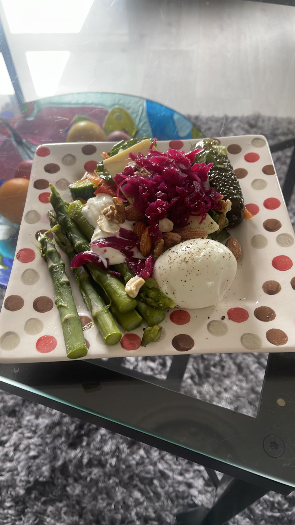 Egg veggie nut salad