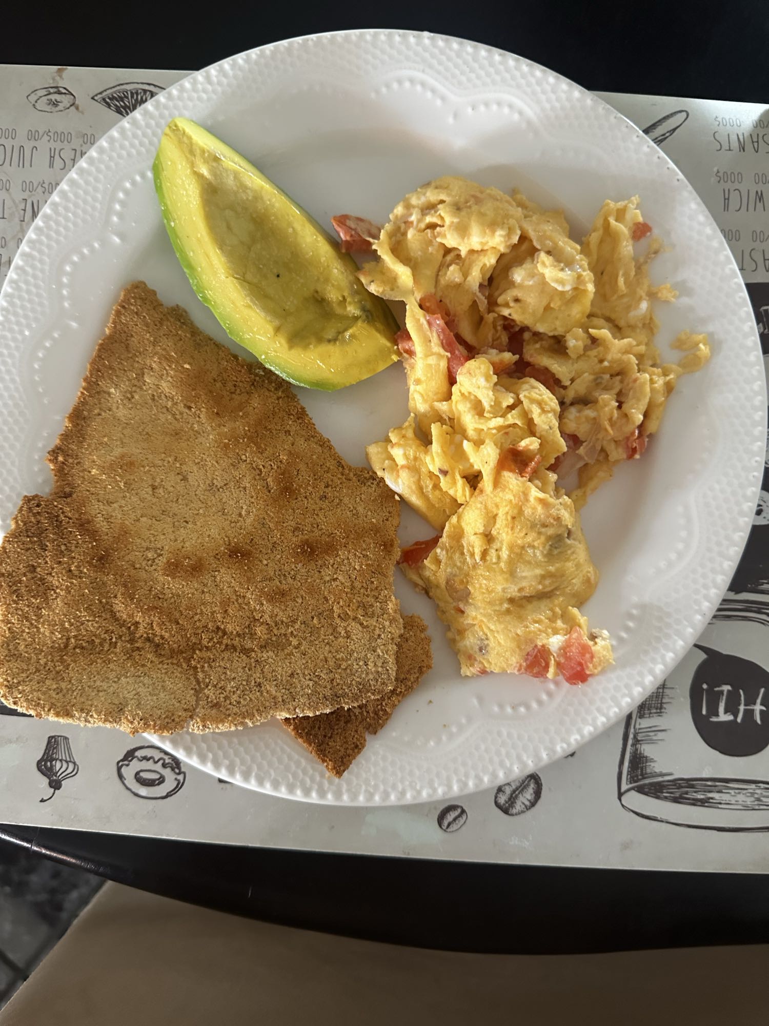 Eggs, avocado, and flatbread