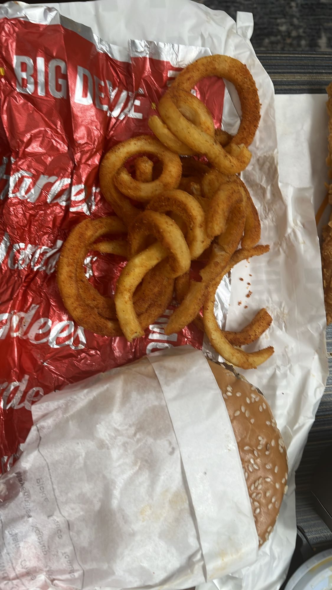 Curly fries & burger meal