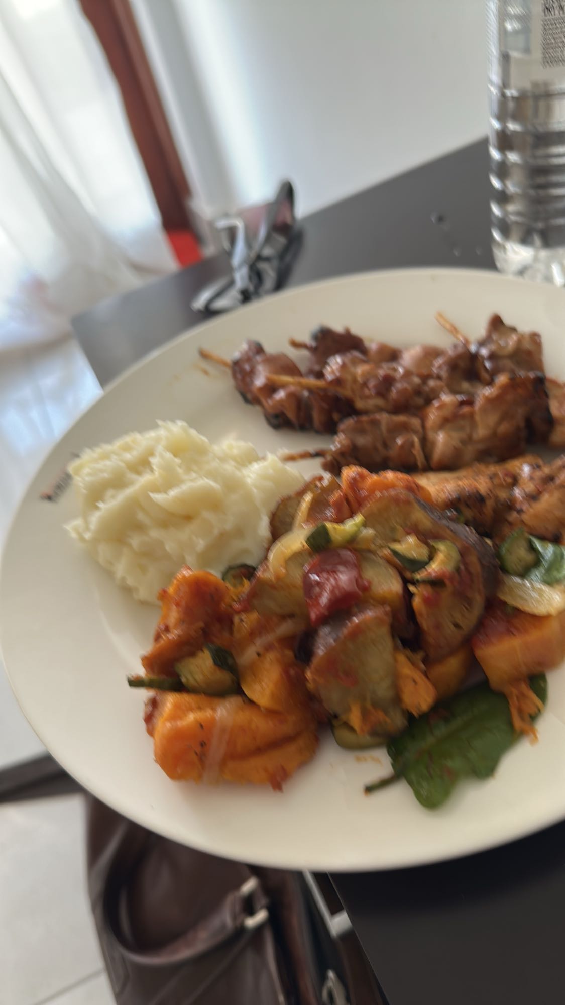 Chicken skewers with mash