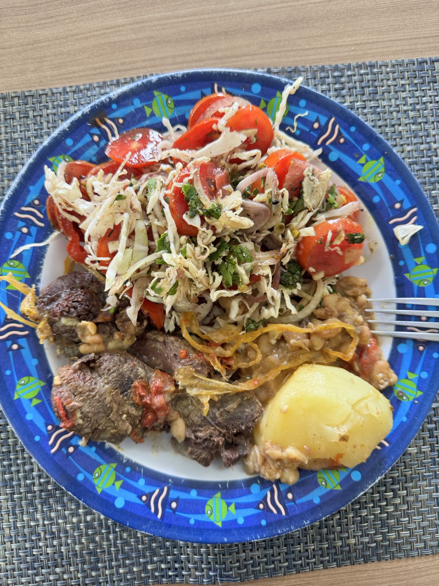 Carne com salada e batata