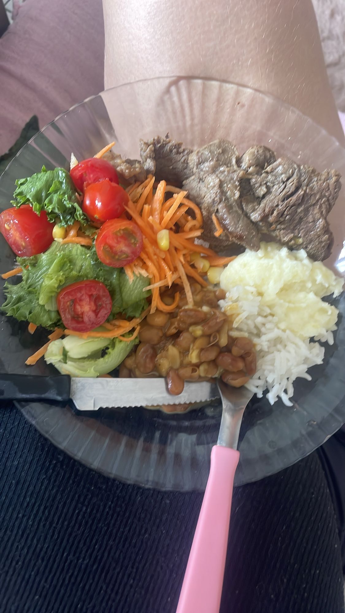 Prato com carne e salada