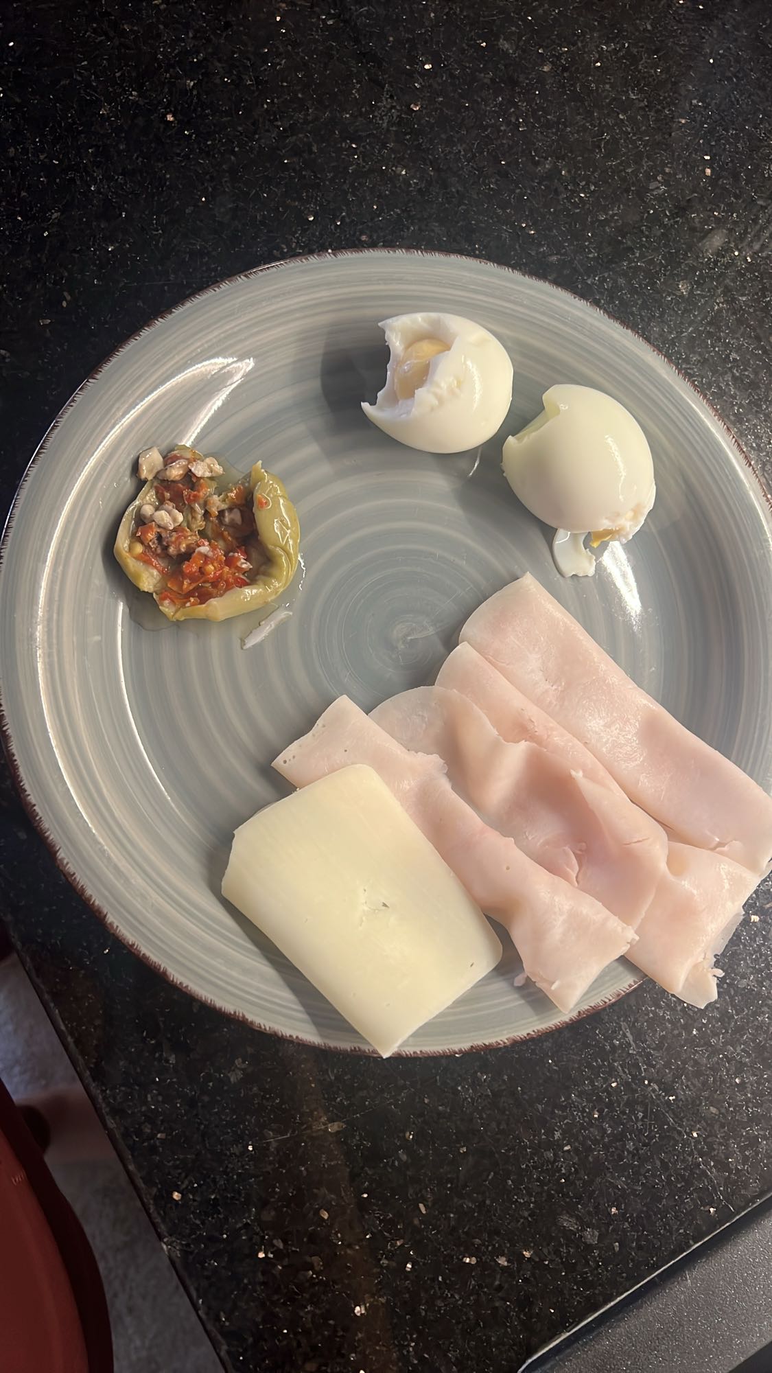 Egg, cheese, ham plate