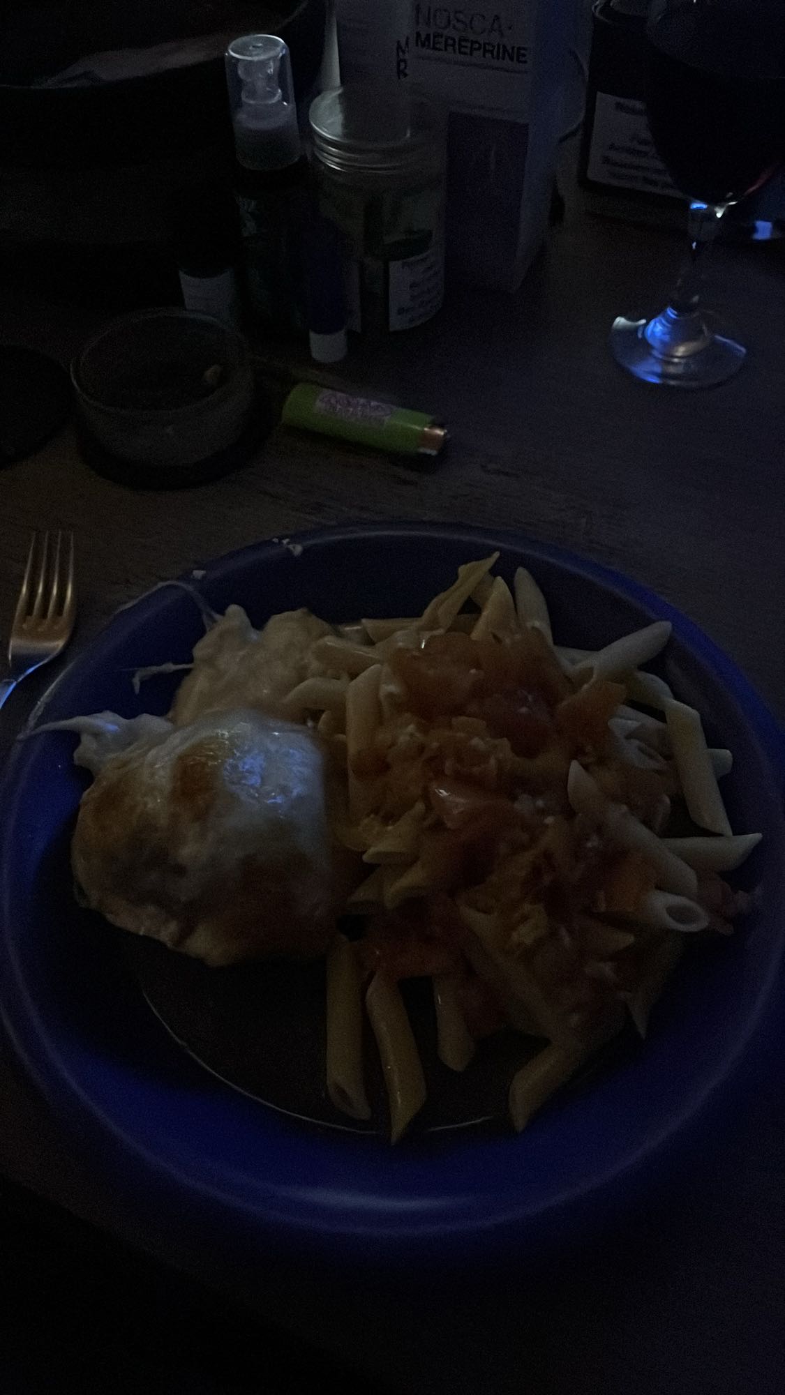 Pâtes et poulet gratiné