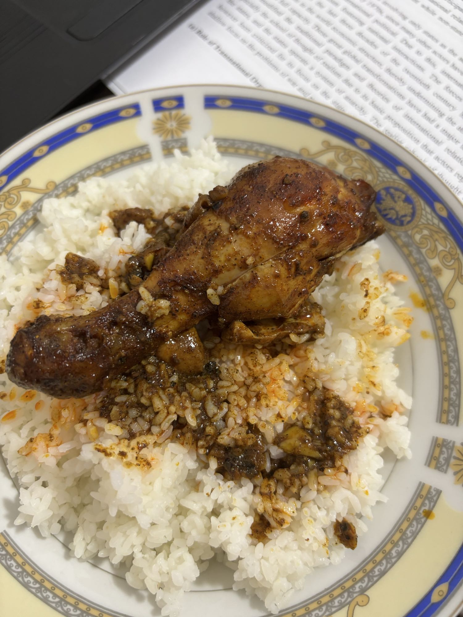Chicken drumstick with rice