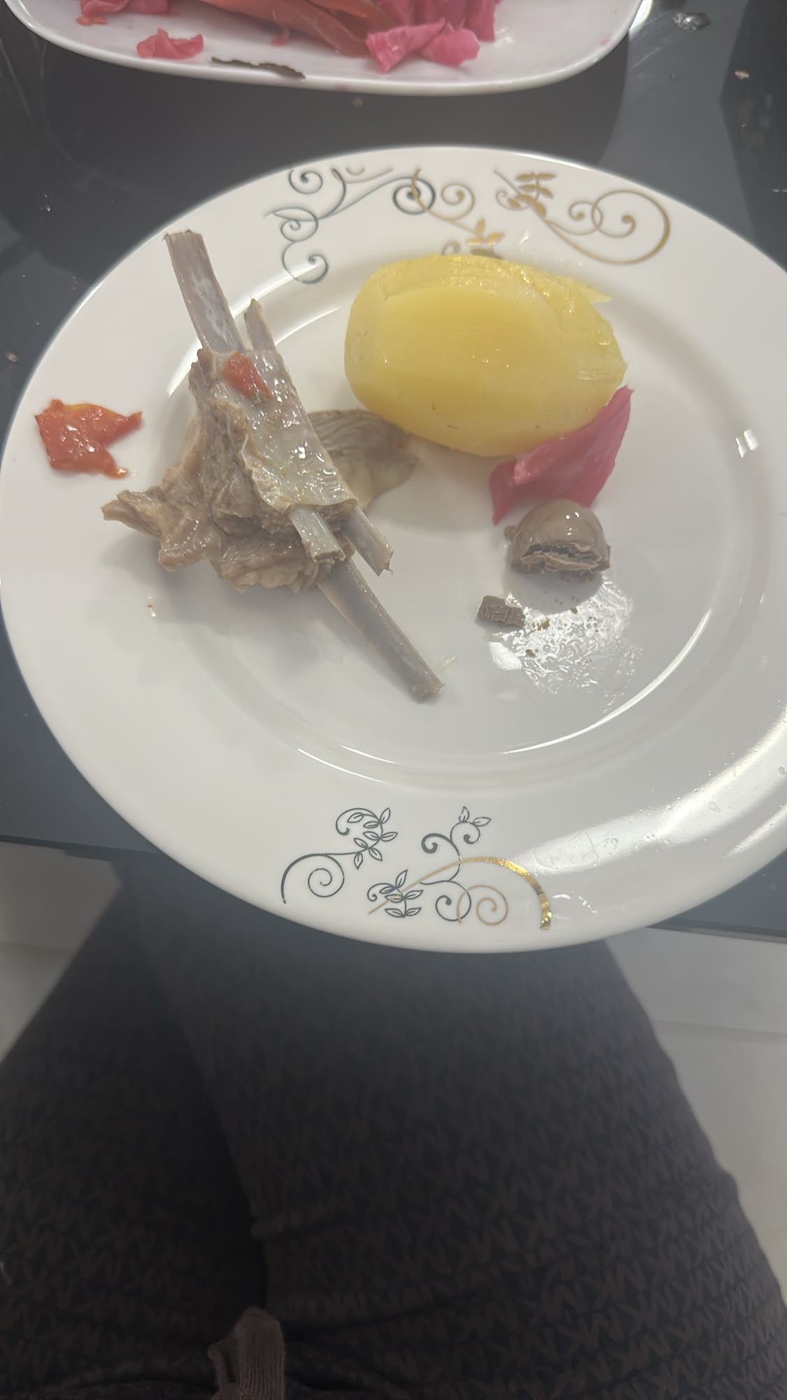 Lamb with potato and pickles