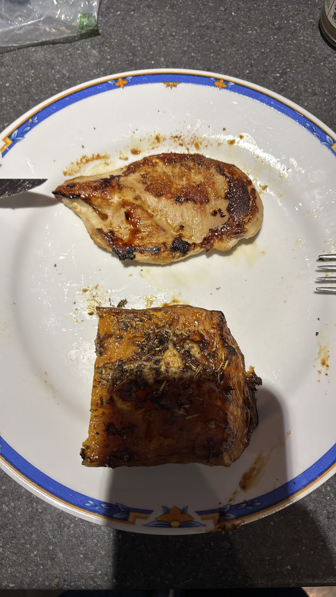 Poulet et courge rôtie