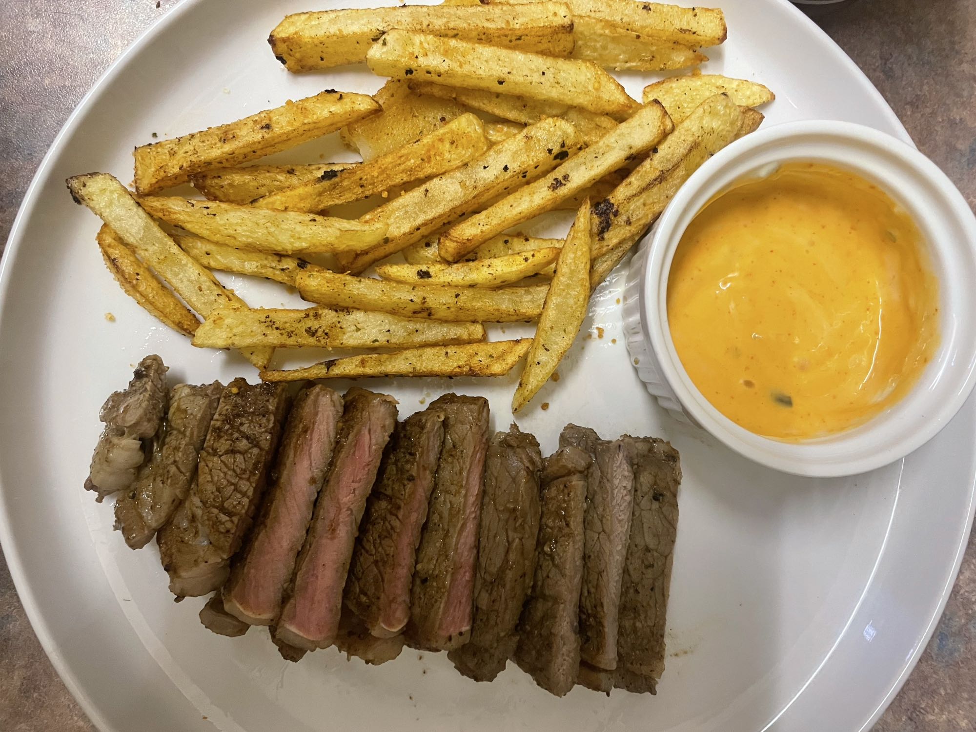 Steak, Fries & Cheese Sauce
