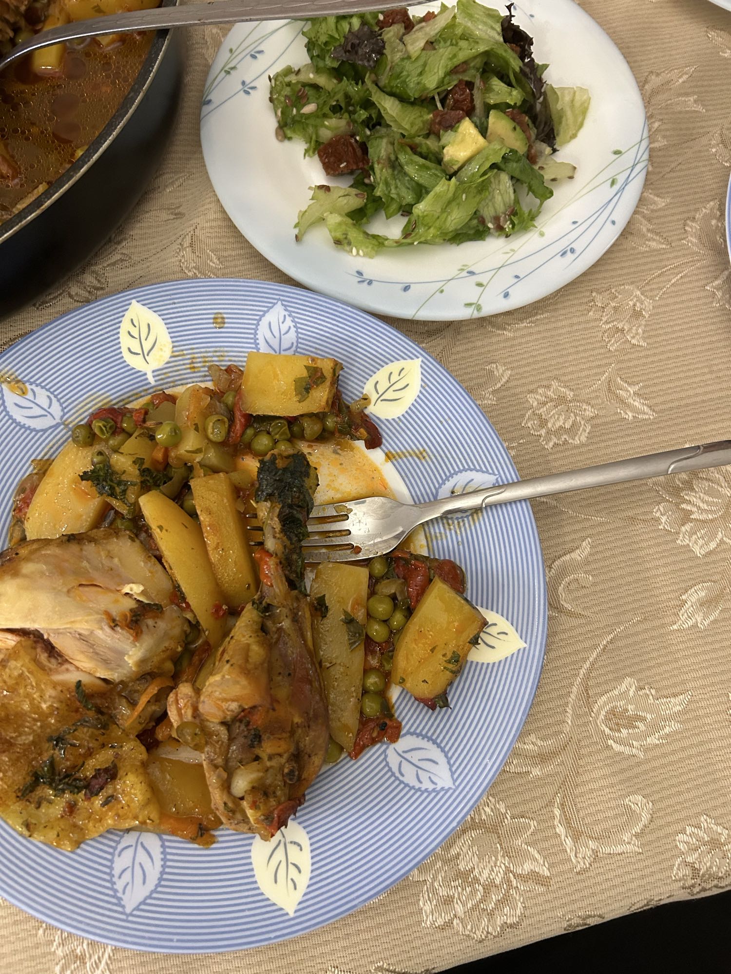 Chicken stew with salad