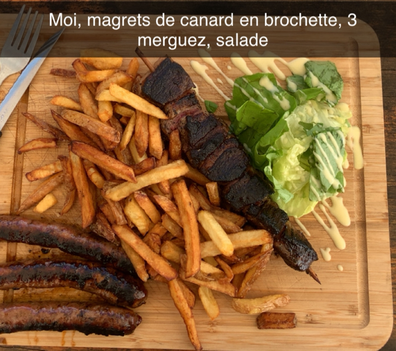 Brochette, merguez, frites