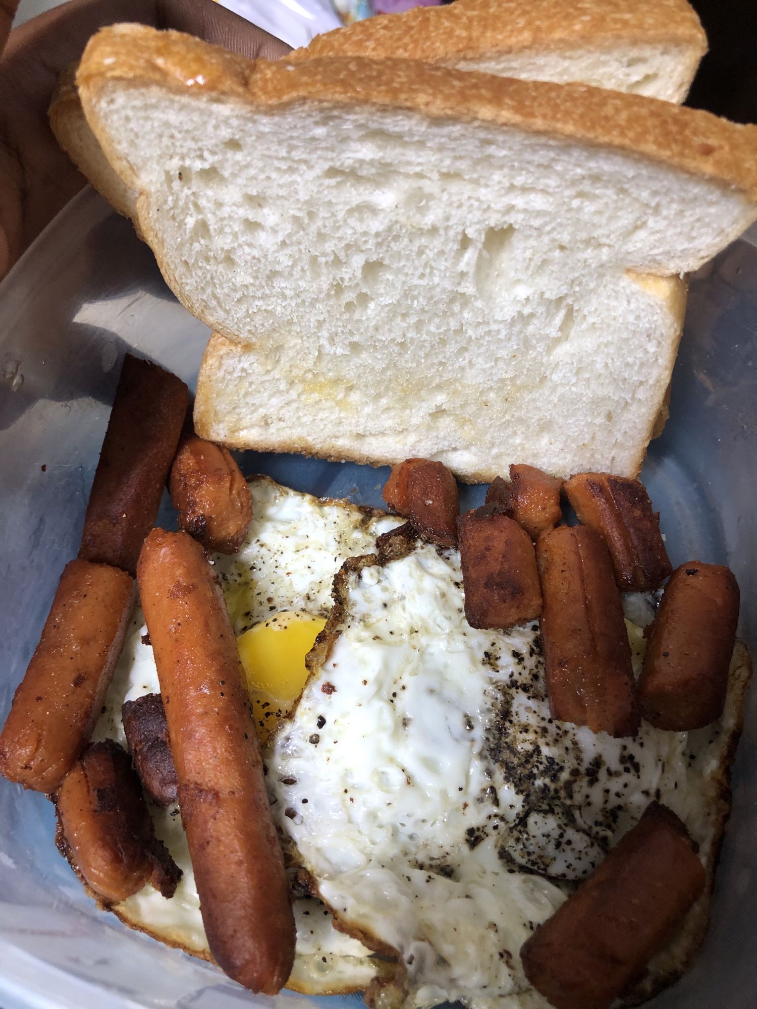 Egg, sausage, and bread
