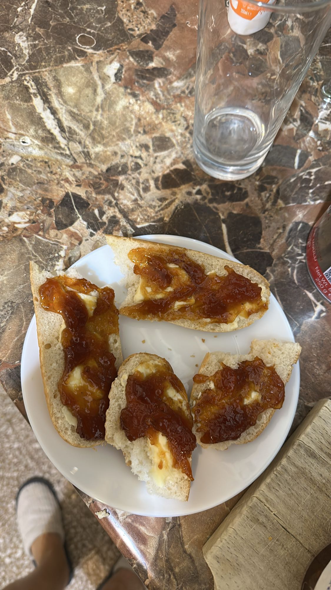 Bread with butter and jam