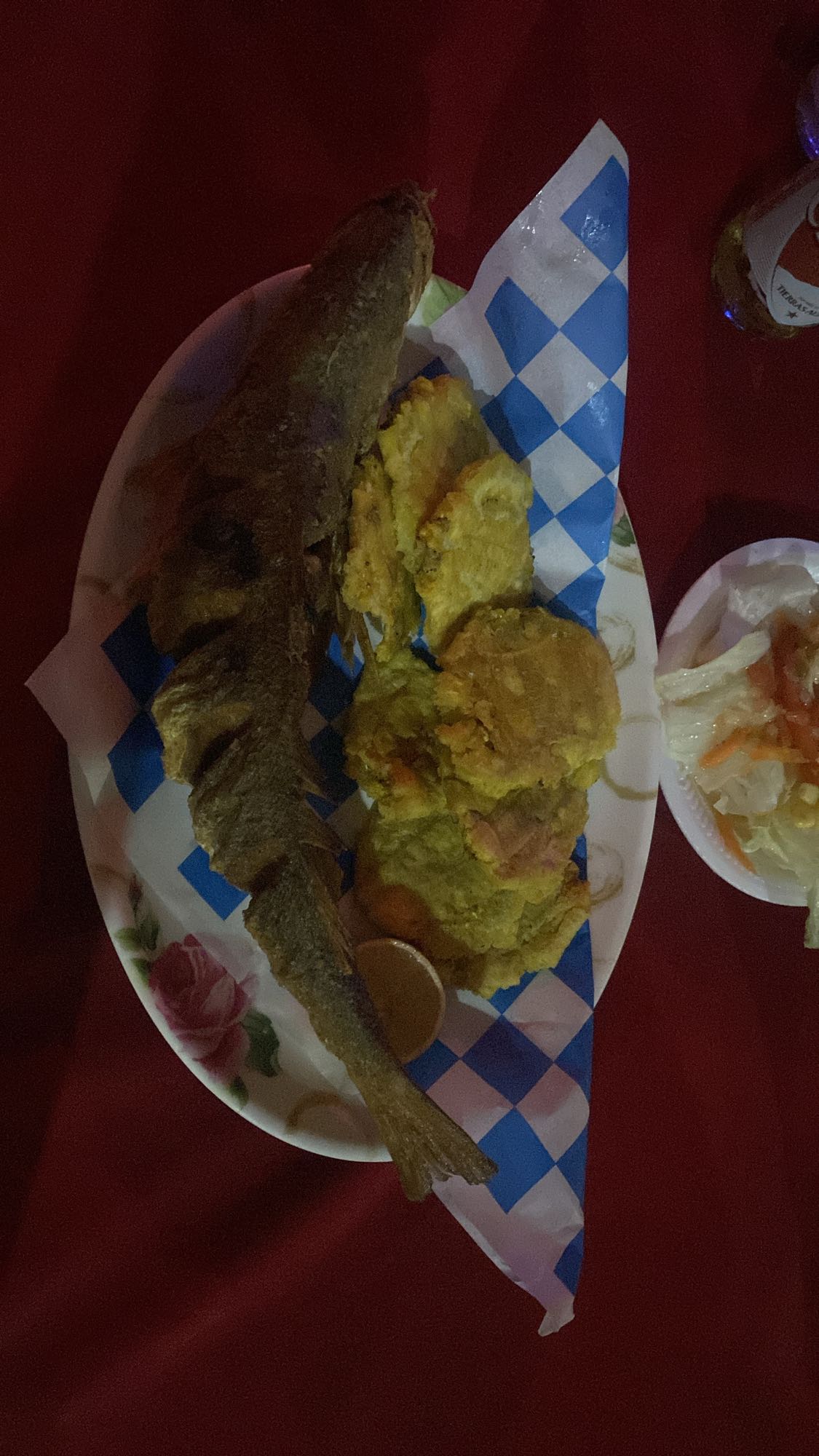 Pescado frito con tostones