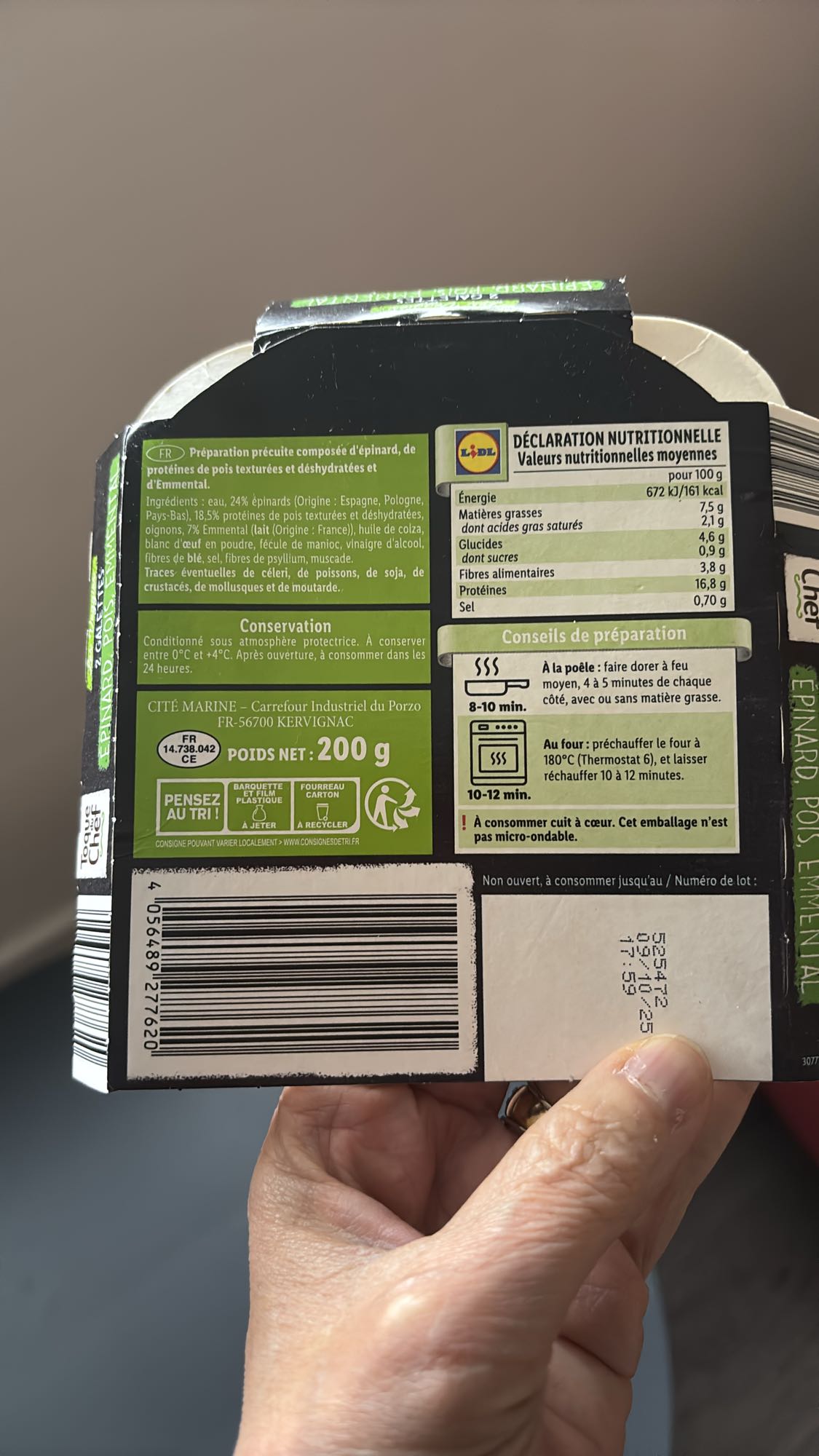 Galette épinard pois Emmental