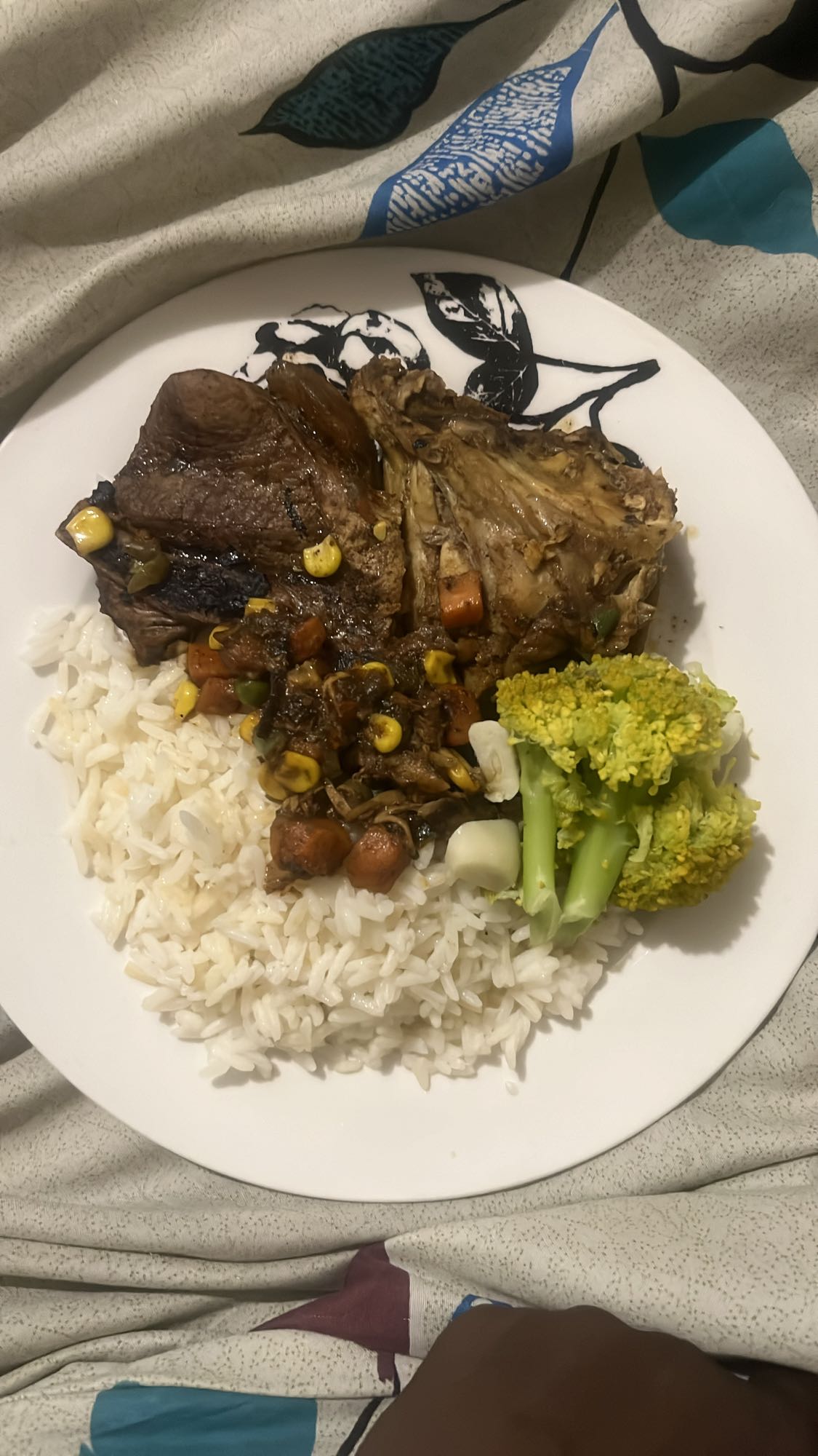 Rice, beef, veg & broccoli