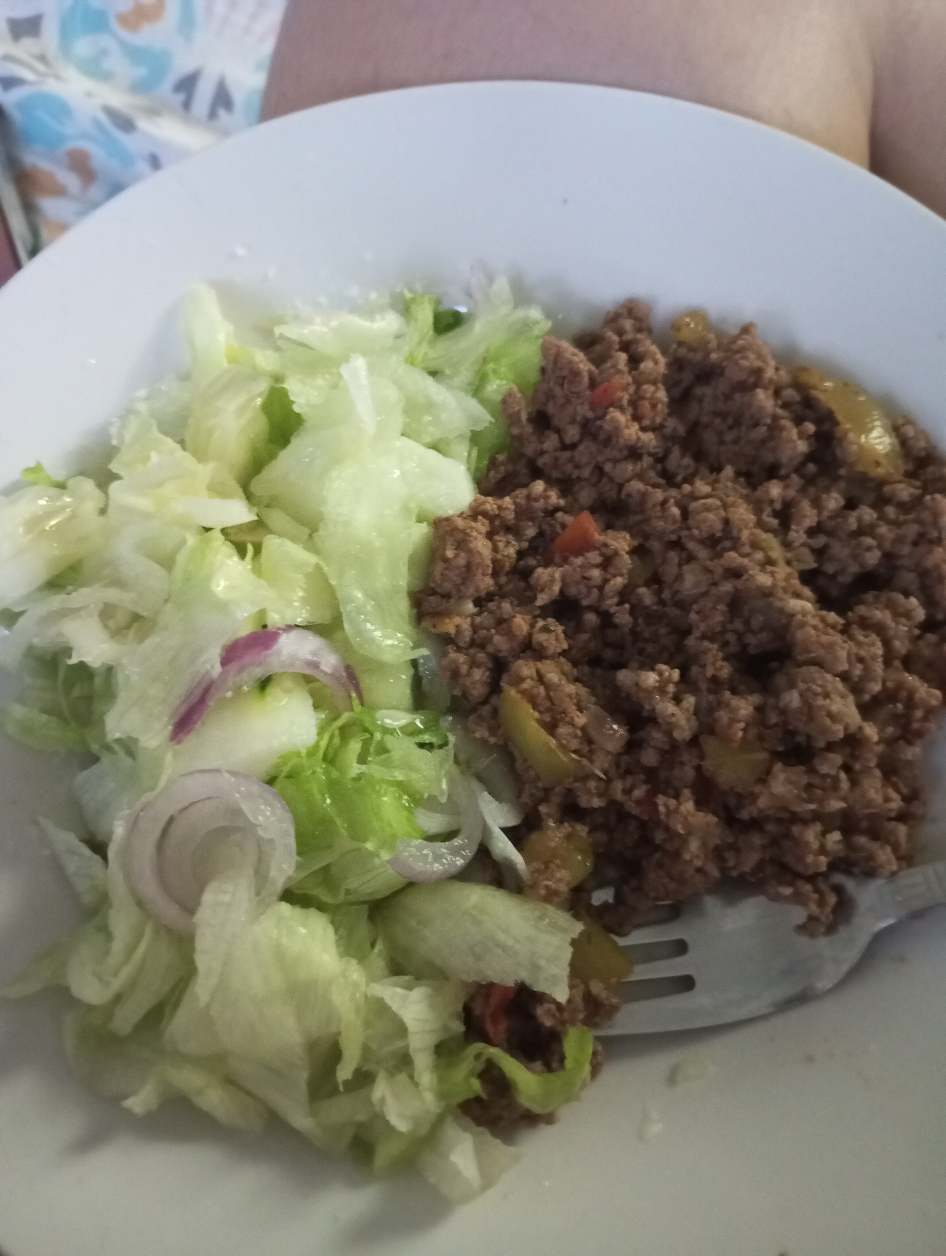 Ensalada y carne molida