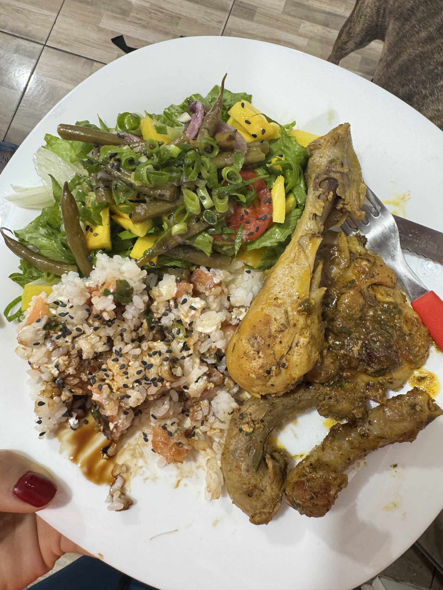 Frango com arroz e salada