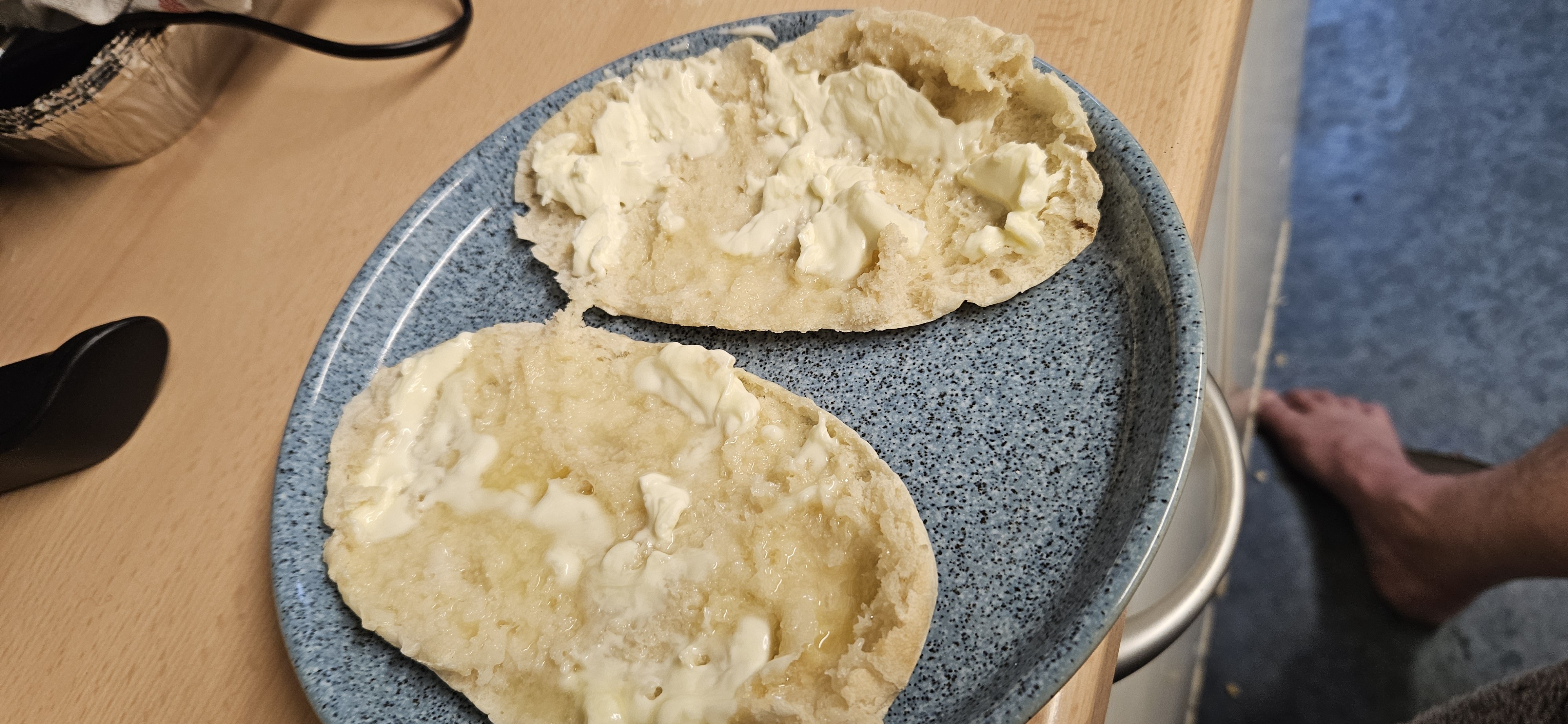 Butter spread bread roll