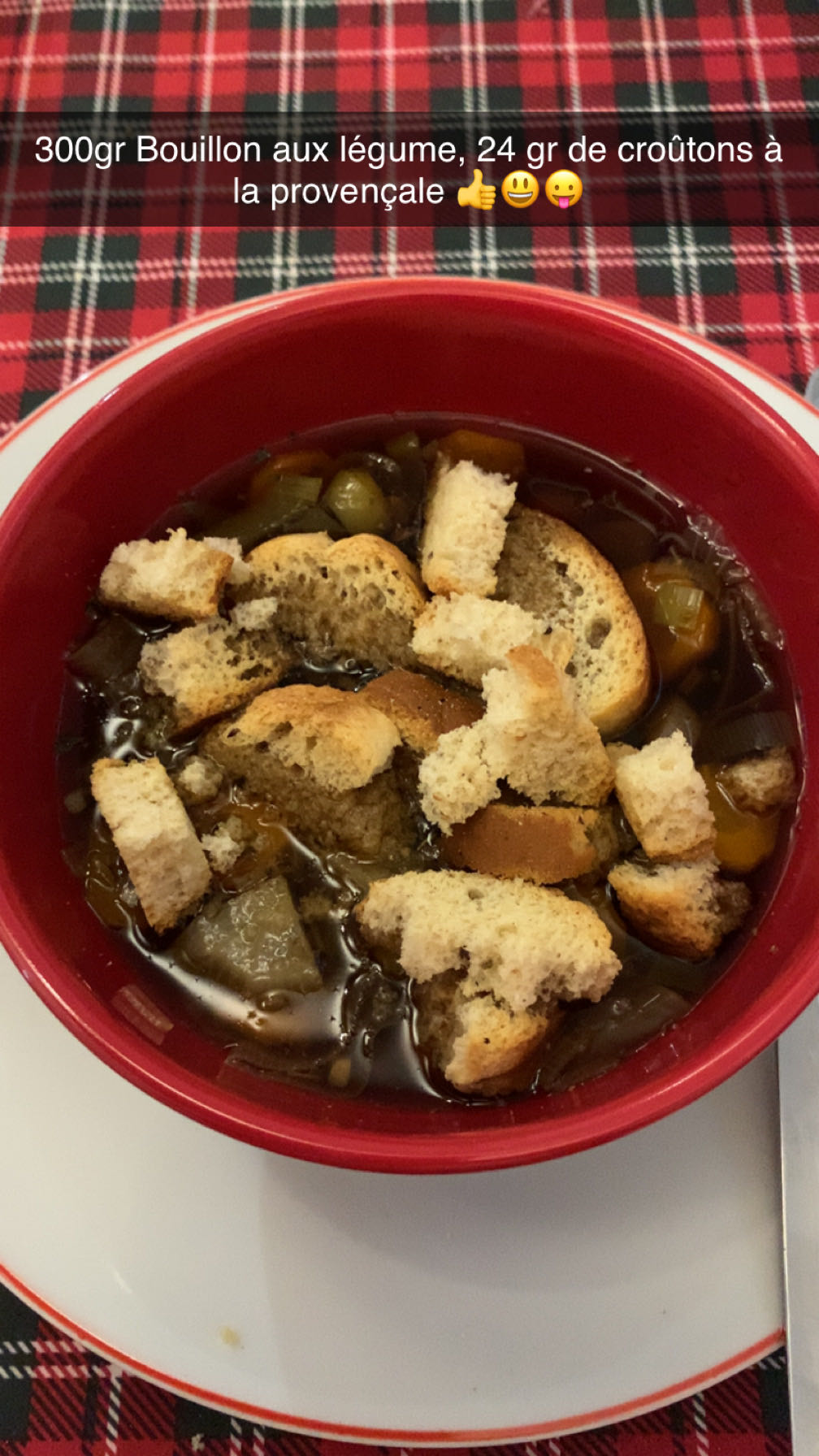 Bouillon légumes et croûtons