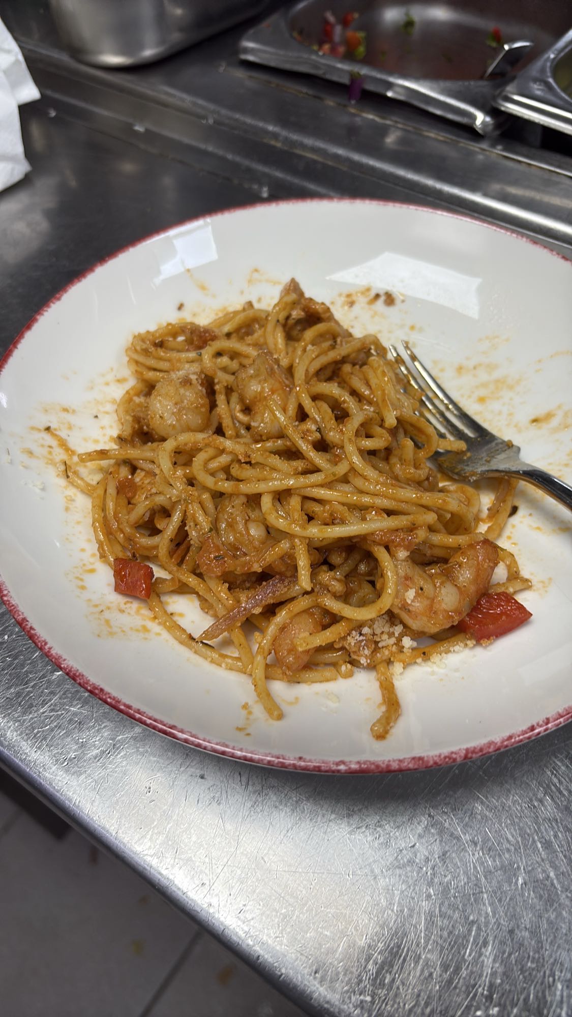 espaguetis con camarones