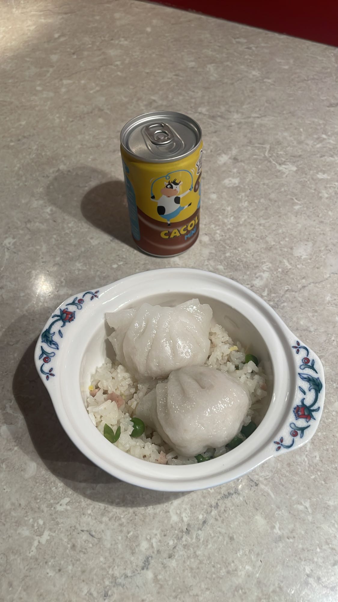 Riz frit et raviolis