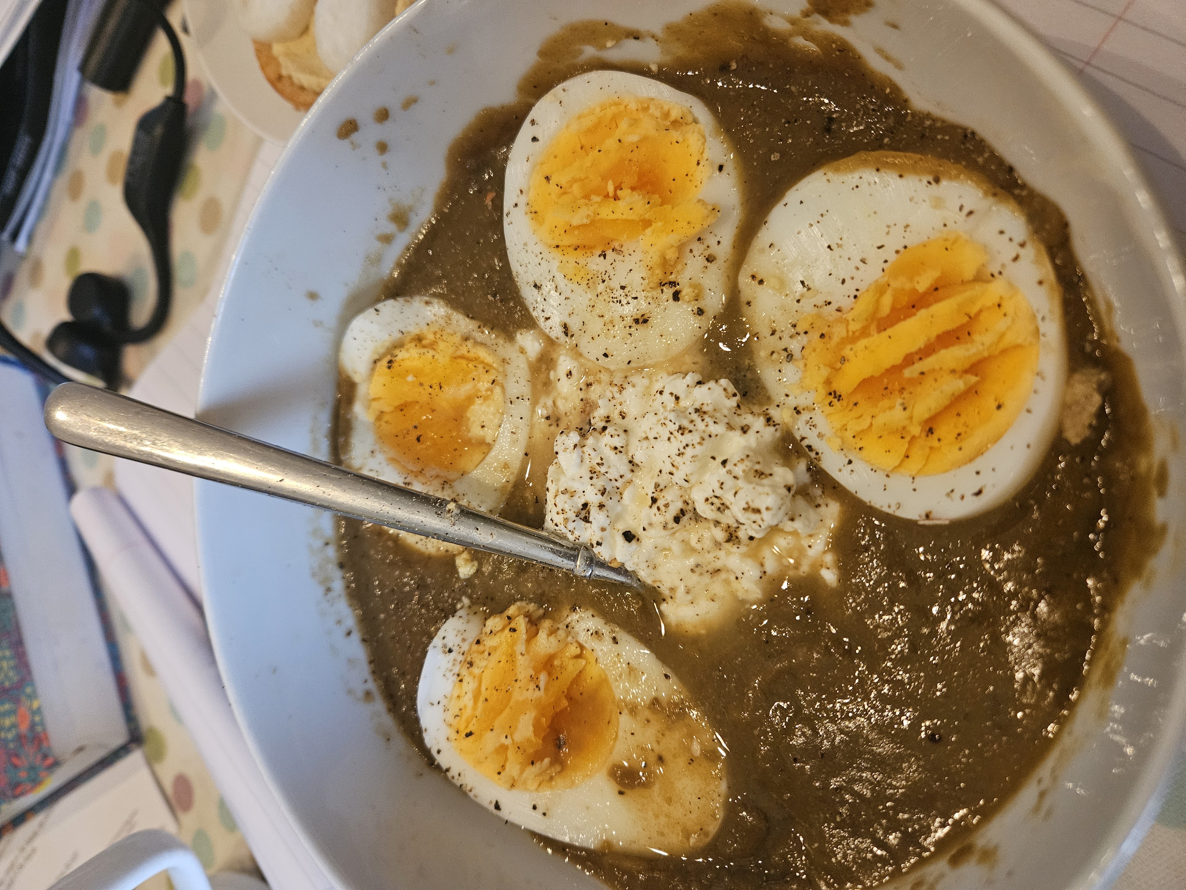 Eggs with lentil soup