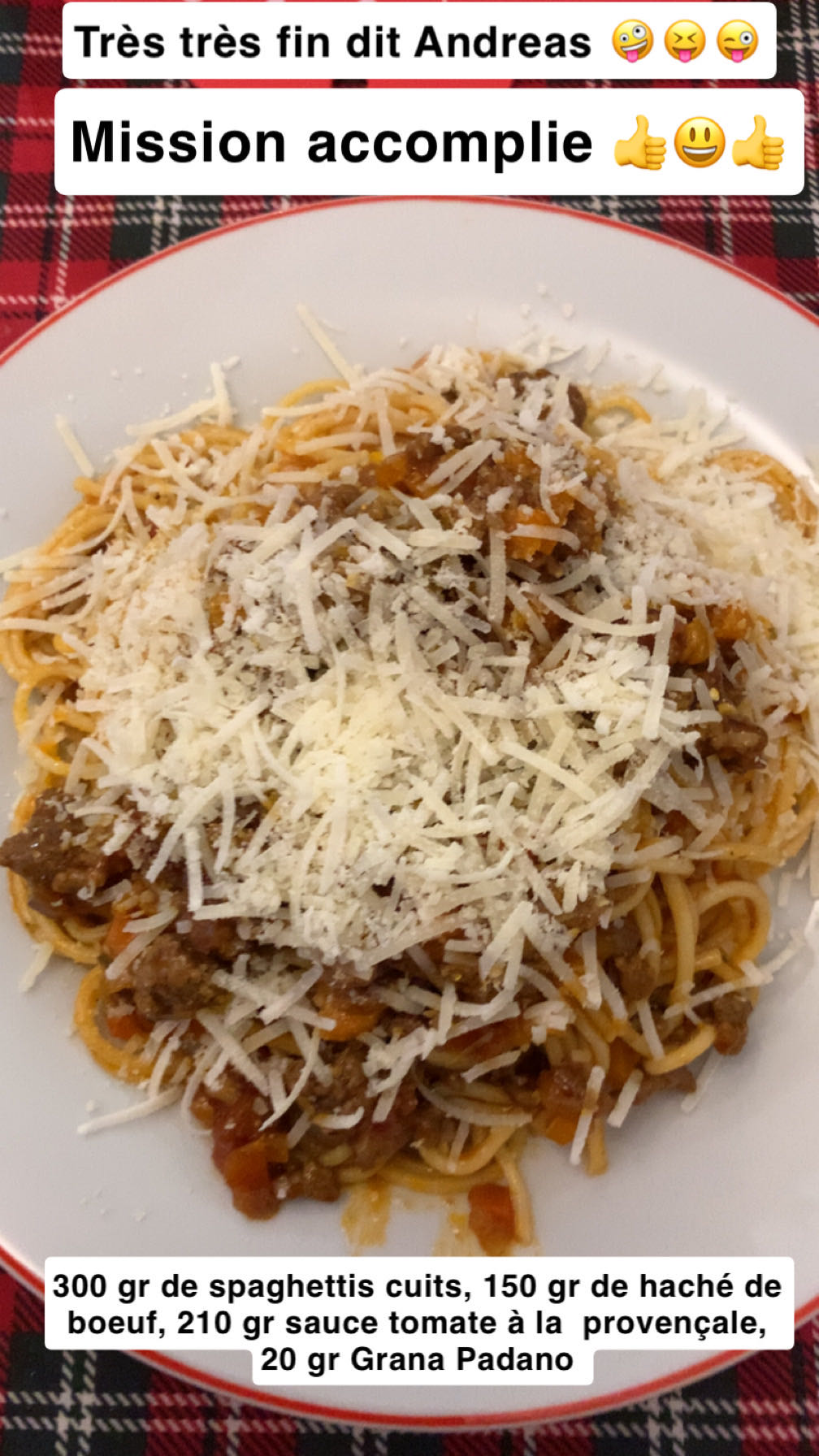 Spaghetti bolognaise fromage
